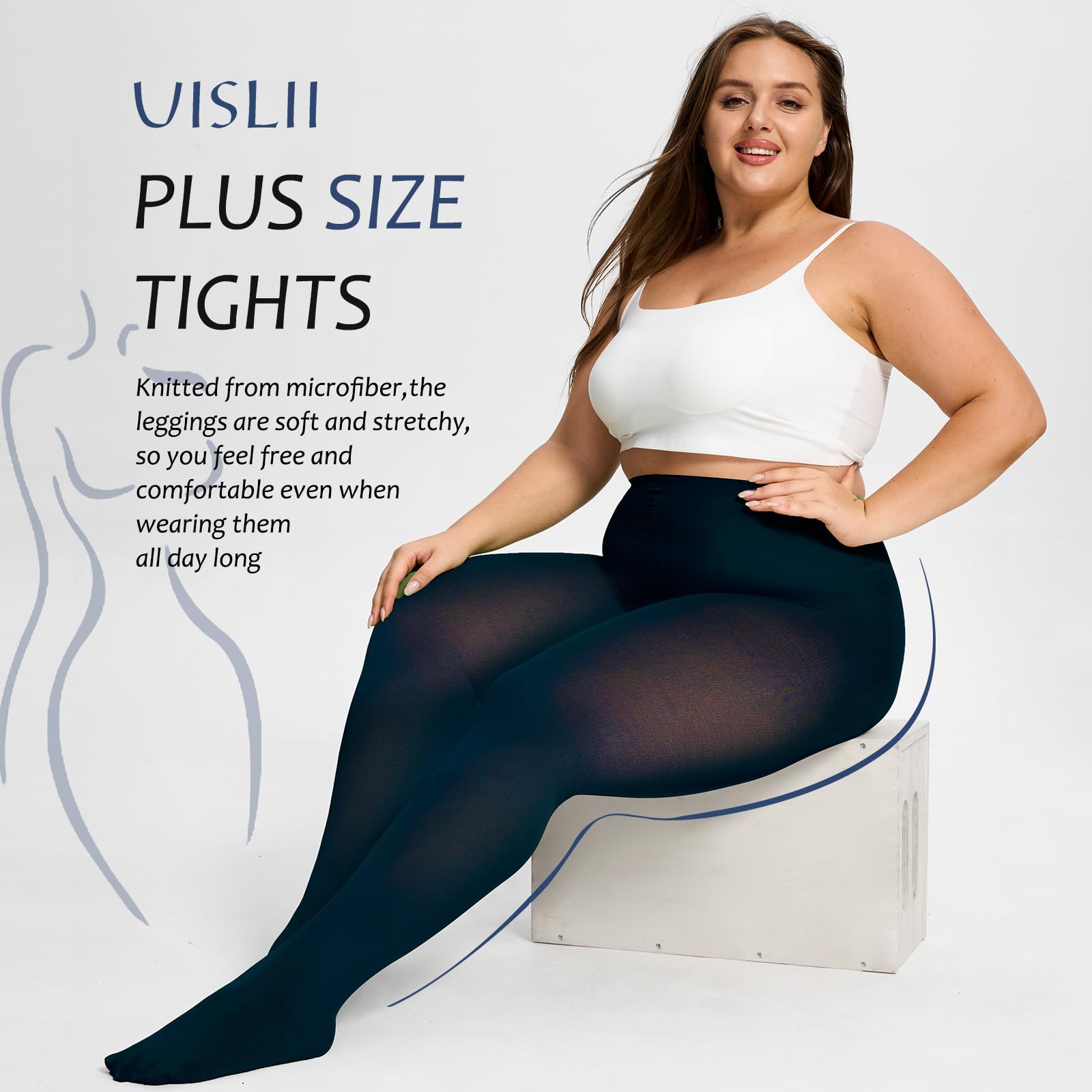UISLII Plus Size Tights for Women,2 pairs 80D Semi Opaque Tights women,Solid Color Soft High Waist Stockings Size Up to 6XL.: Dark Blue 3X-Large-4X-Large
