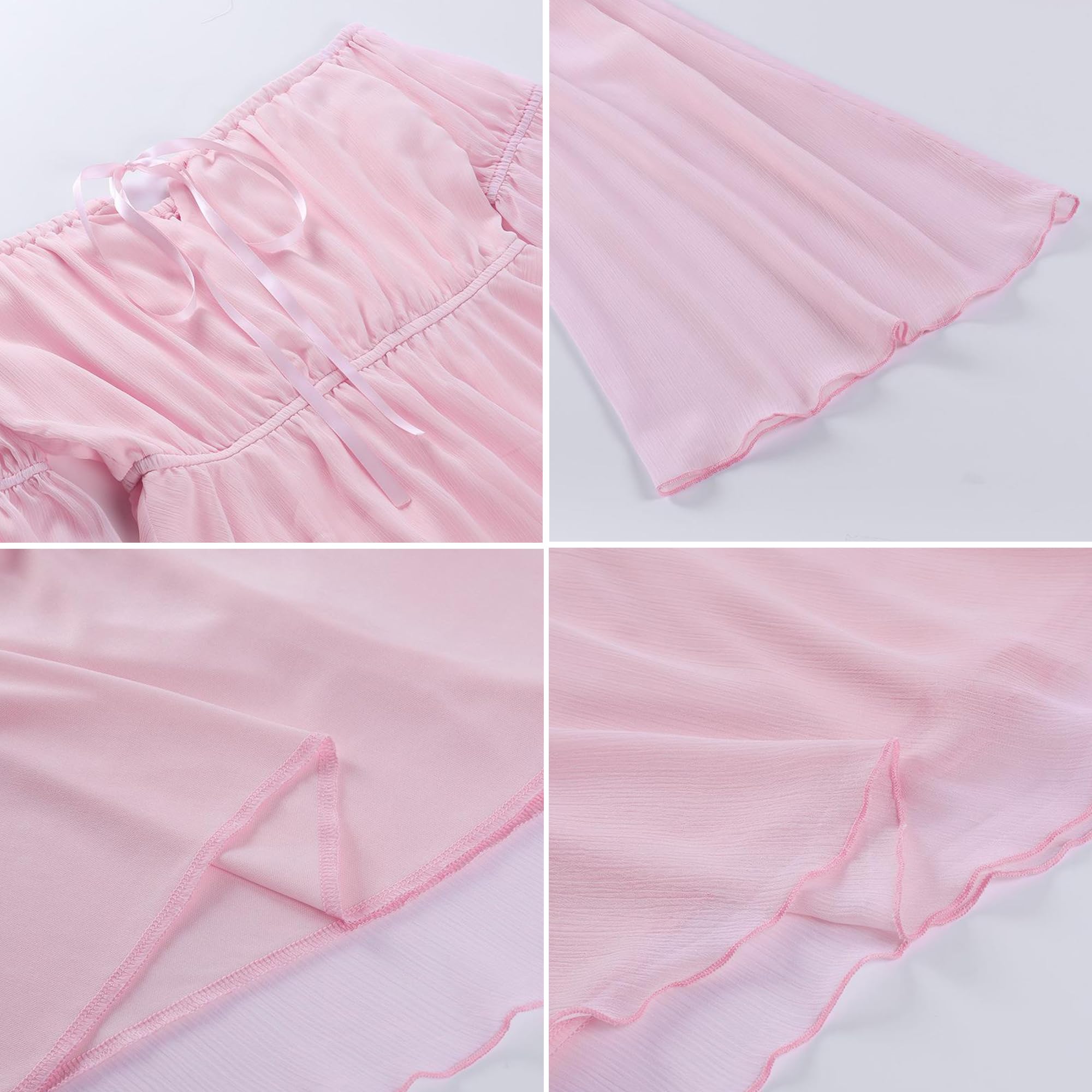 TSMNZMU Womens Two Piece Sets Corset Dress Off Shoulder Bell Sleeve Chiffon Dresses Lace-Up Mini Bustier Party Dress: 2 Piece Set Pink Small
