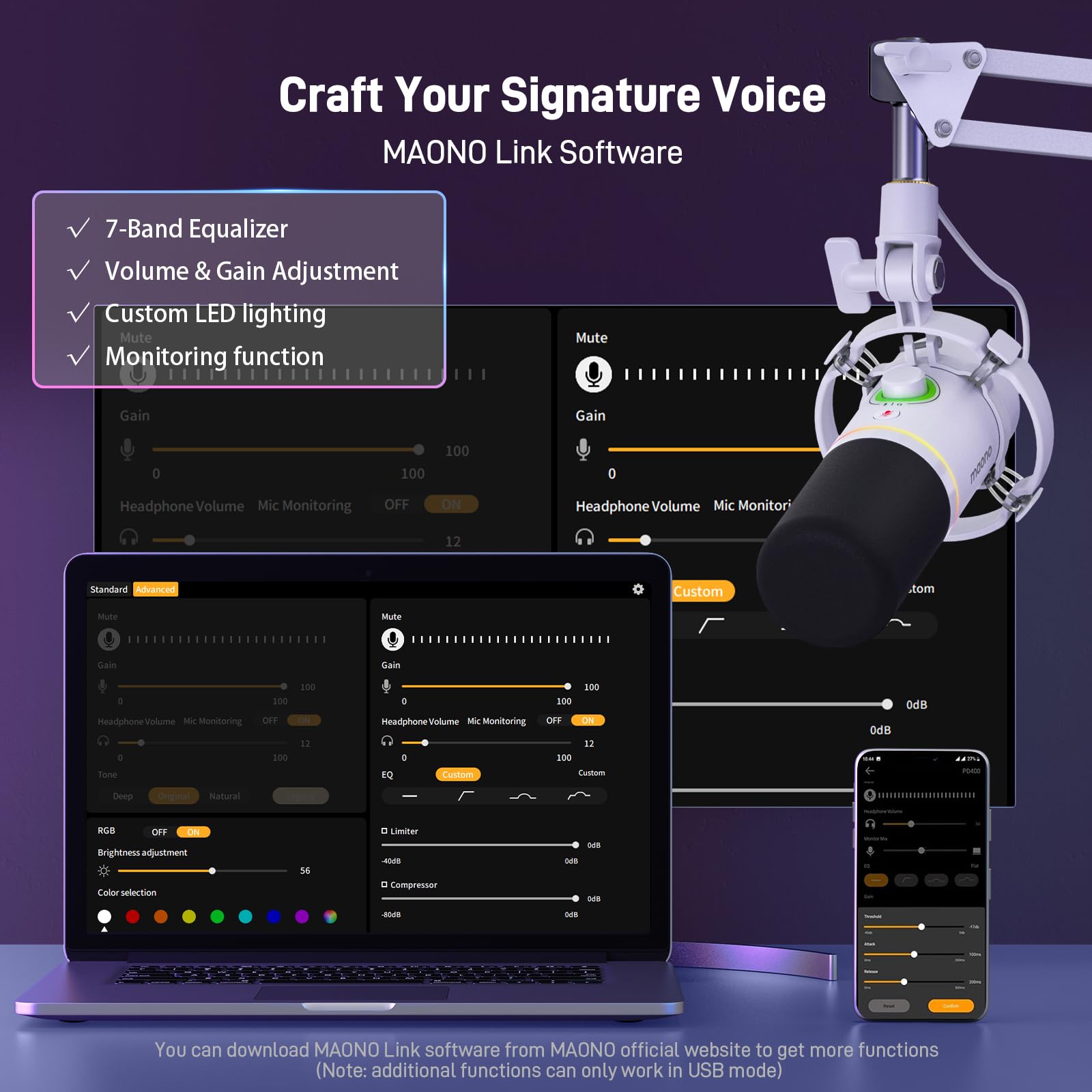 MAONO XLR/USB Dynamic Microphone Set, RGB Podcast Microphone with Boom Arm, Software, Mute Button, Gain Control, for PC Gaming, Streaming, Recording, PS4/5 Mac Mixer, etc. PD200XS Black
