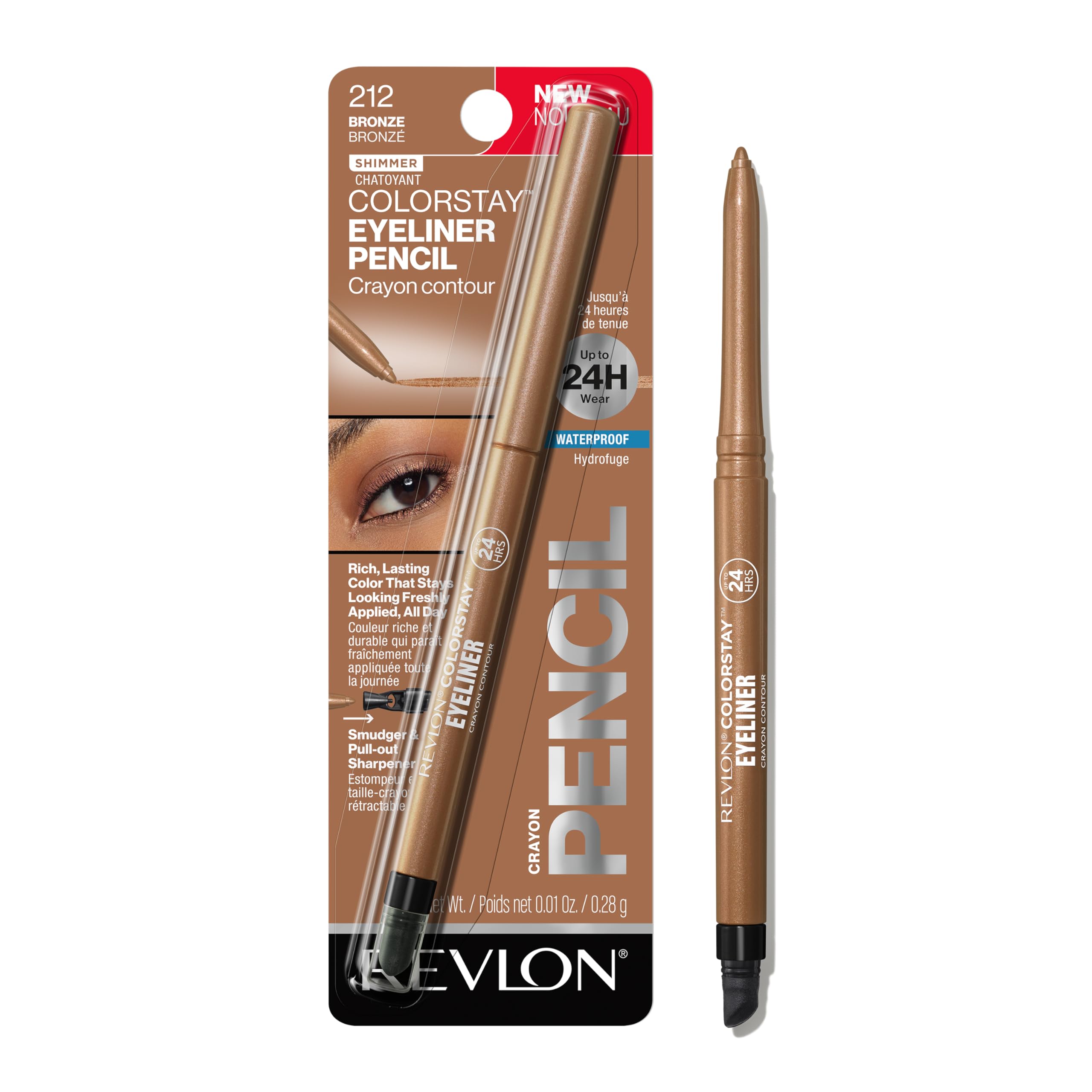Revlon ColorStay Pencil Waterproof Eyeliner, Smudge-Proof, Eye Makeup with Built-In Sharpener, 201 Black, 0.01 oz