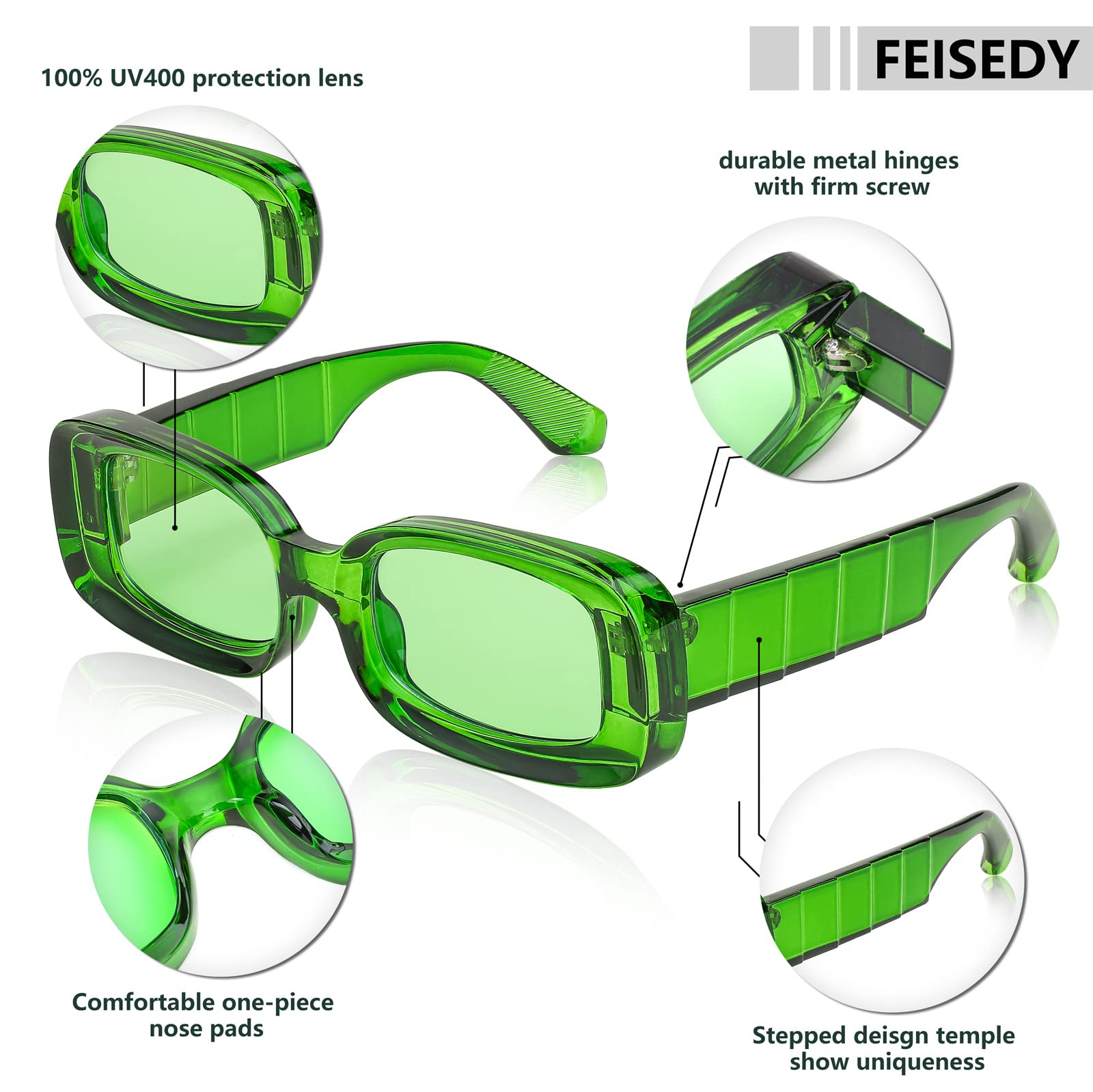 FEISEDY Retro Thick Rectangle Sunglasses Retro 90s Small Chunky Square Women Men B2307 thumbnail 4
