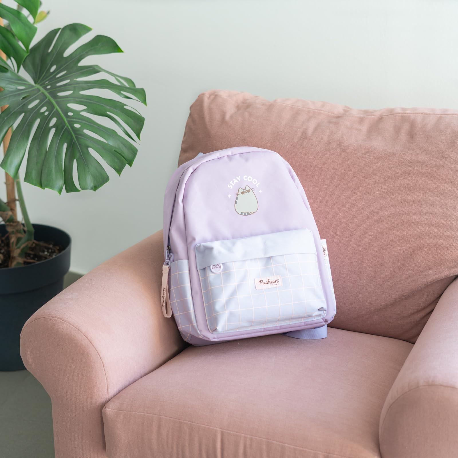 Pusheen School Backpack | Backpack Pusheen The Cat 25L, 20 x 29 x 42 cm, Adjustable Shoulder Straps, Front and 2 Side Pockets, Backpack for Girls or Girls, Kawaii Stationery, Purple, 20