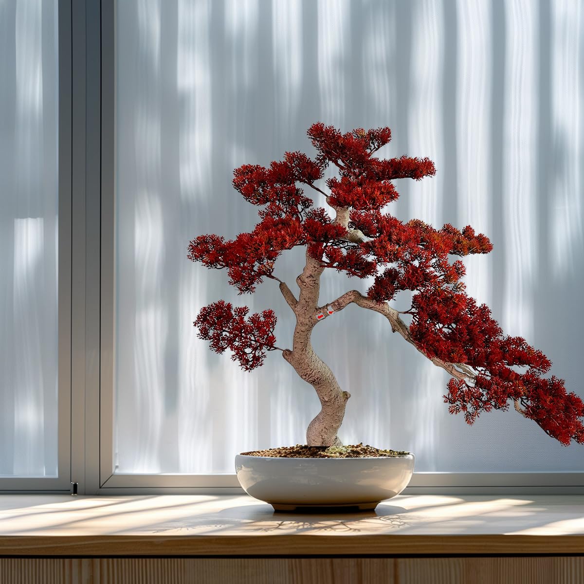VIGGDA 3ft（43in） Artificial Bonsai Tree Juniper Faux Plants Indoor Big Fake Plants Decor with Ceramic Pots for Home Table Office Desk Bathroom Shelf Bedroom Living Room Farmhouse Decorations: Red