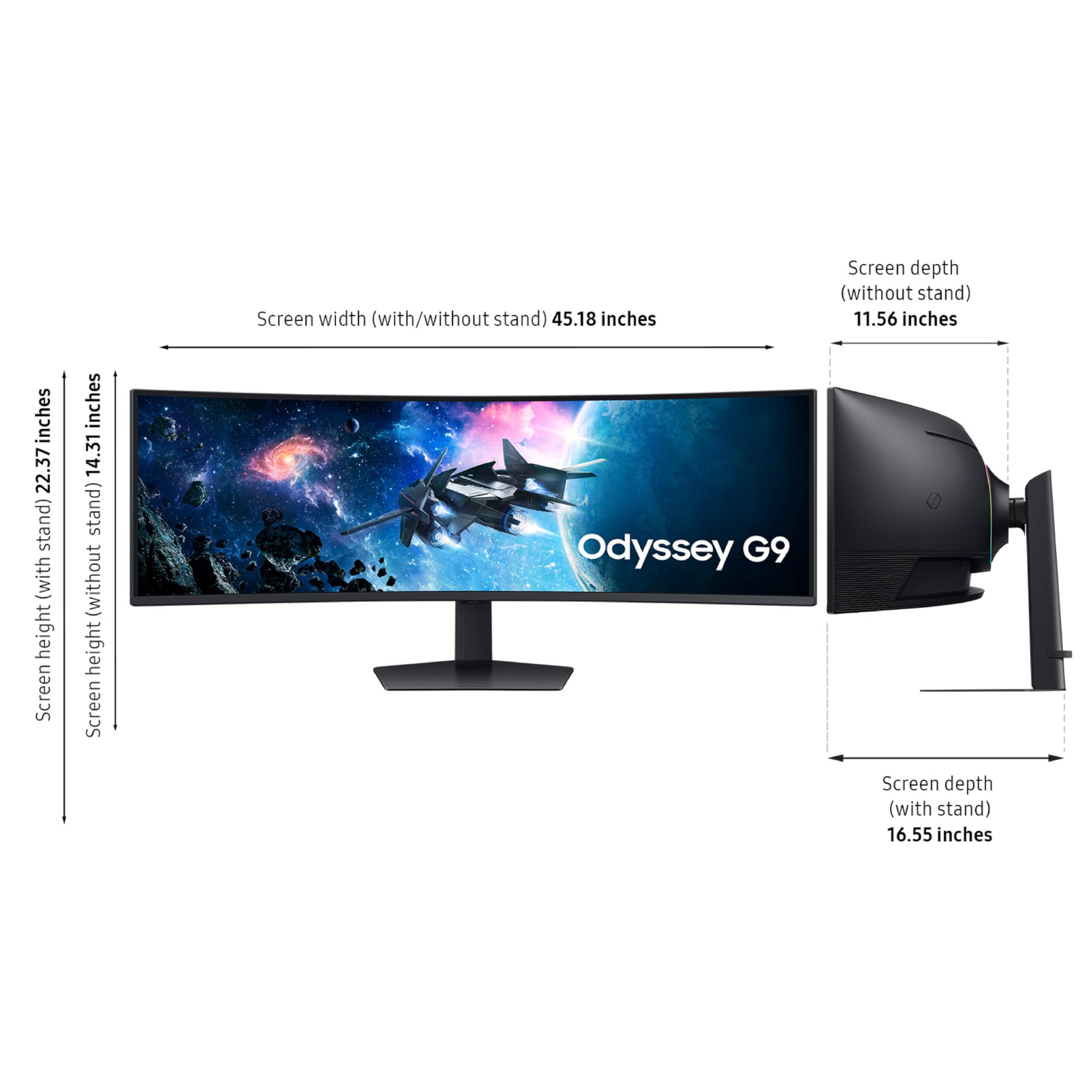 SAMSUNG 49” Odyssey G9 Series DQHD 1000R Curved Gaming Monitor, 1ms(GtG), VESA DisplayHDR 1000, 240Hz, AMD FreeSync Premium Pro, Height Adjustable Stand, Ultrawide Screen, LS49CG954ENXZA, 2024: DP and HDMI Cable