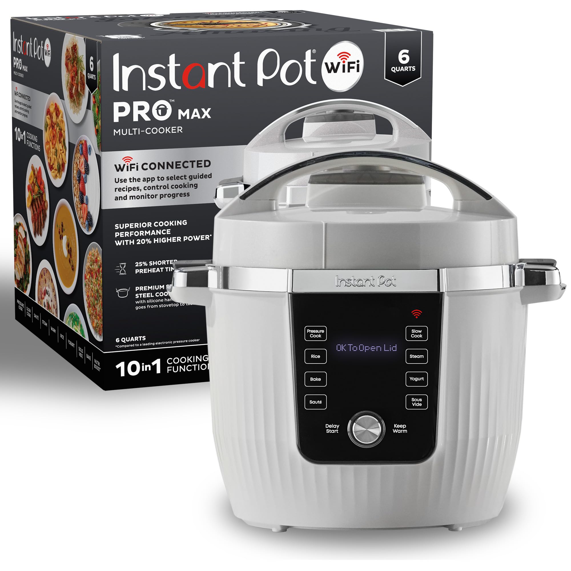 Instant Pot Pro Plus Wi-Fi Smart 10-in-1, Pressure Cooker, Slow Cooker, Rice Cooker, Steamer, Sauté Pan, Yogurt Maker, Warmer, Canning Pot, Sous Vide, Includes App with Over 800 Recipes, 6 Quart: White