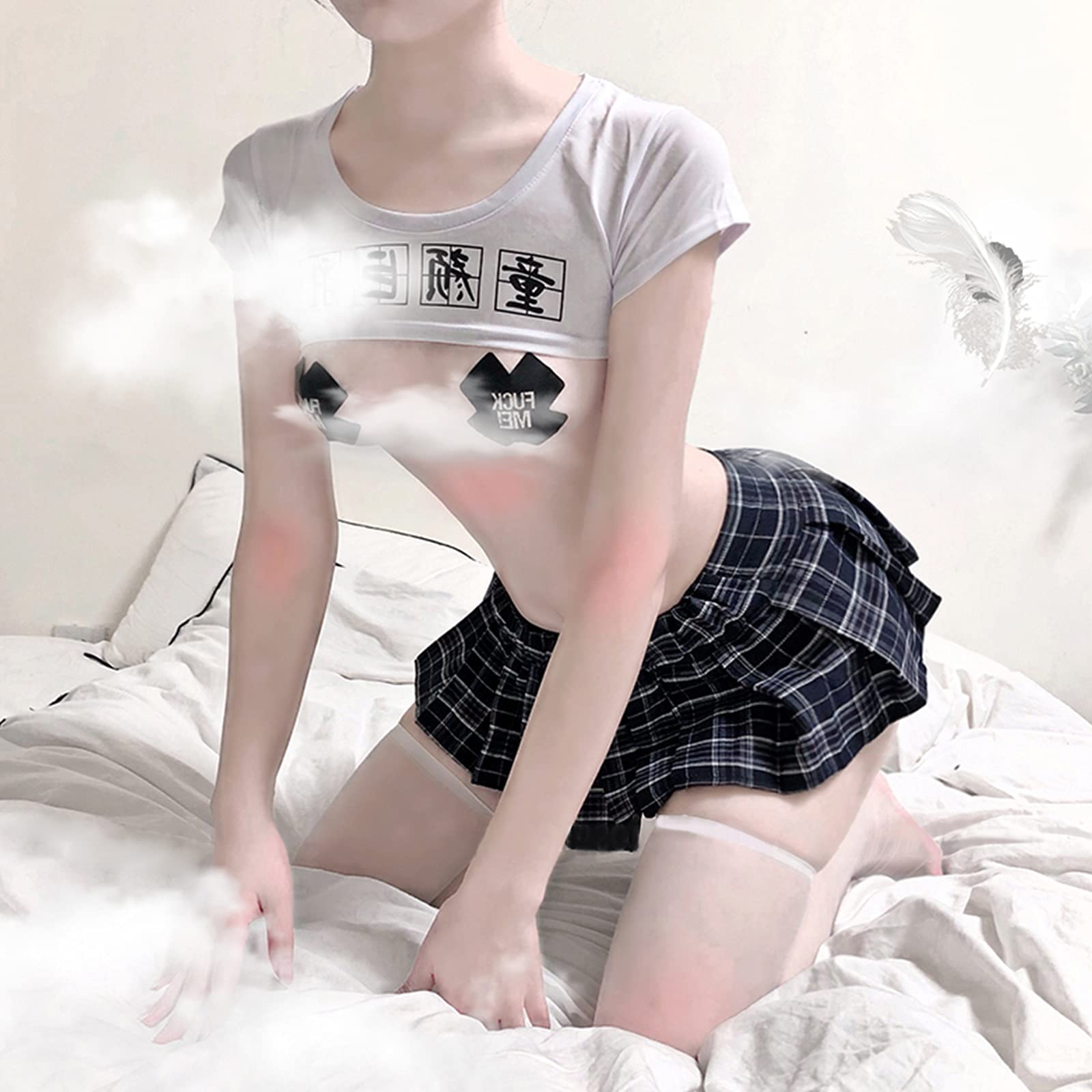 YOMORIO Japanese Lingerie Sexy Crop Top Naughty Underwear Anime Cosplay Costumes (): White