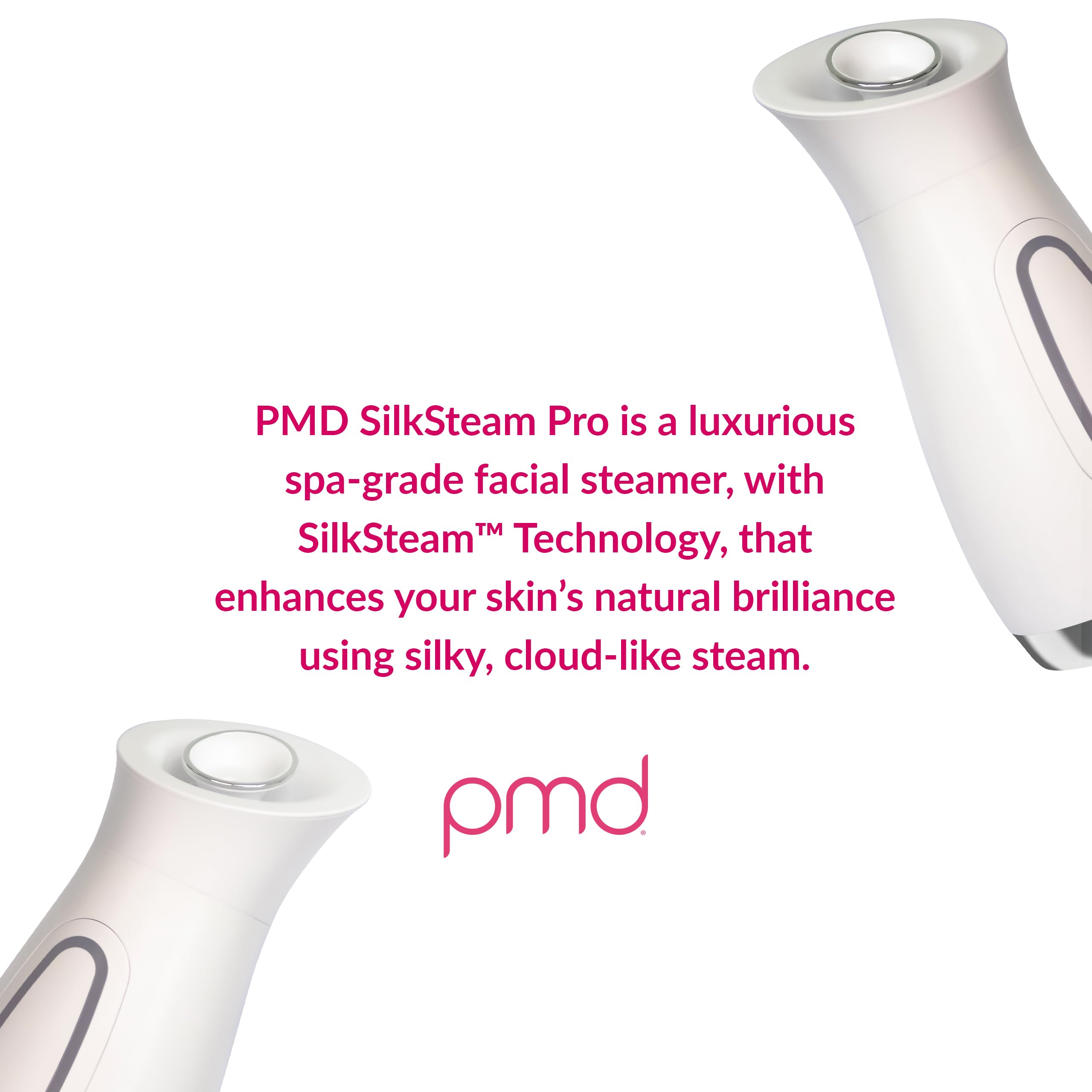 PMD SilkSteam Pro - Spa-Grade Facial Steamer with SilkSteam Technology - Rapid Start-Up - Adjustable, Directional Nozzle - Essential Oil Filters - Dewy, Hydrated Glow: White