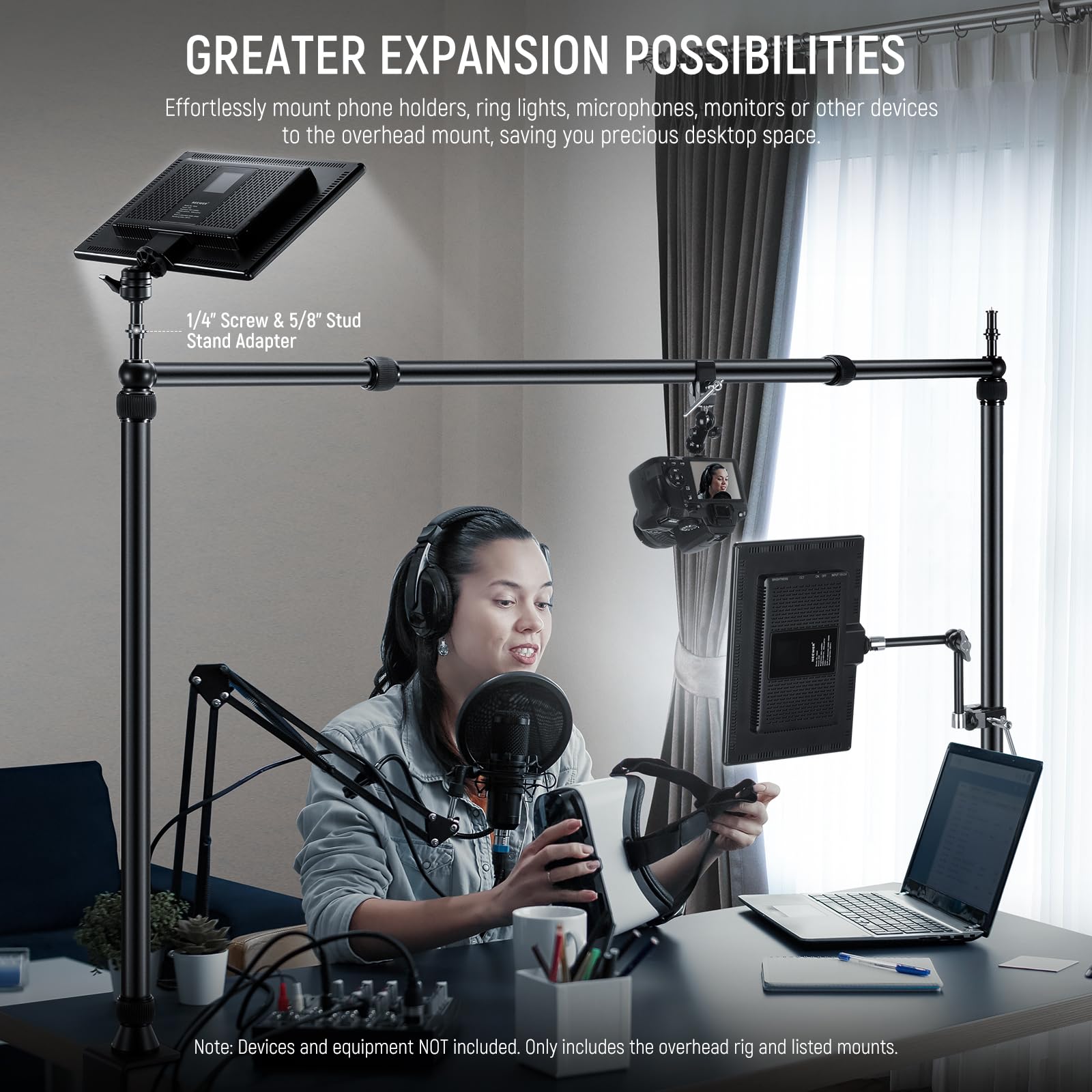 NEEWER Overhead Camera Mount Rig with 2 Ball Heads, Super Clamp/Mobile Phone Holder/Camera Desk Mount, Multi Device Mount, Platform Overhead Tripod, Adjustable Height Width, Max Load 12 kg, NK002: Overhead Rig with 2 C Clamp Stand