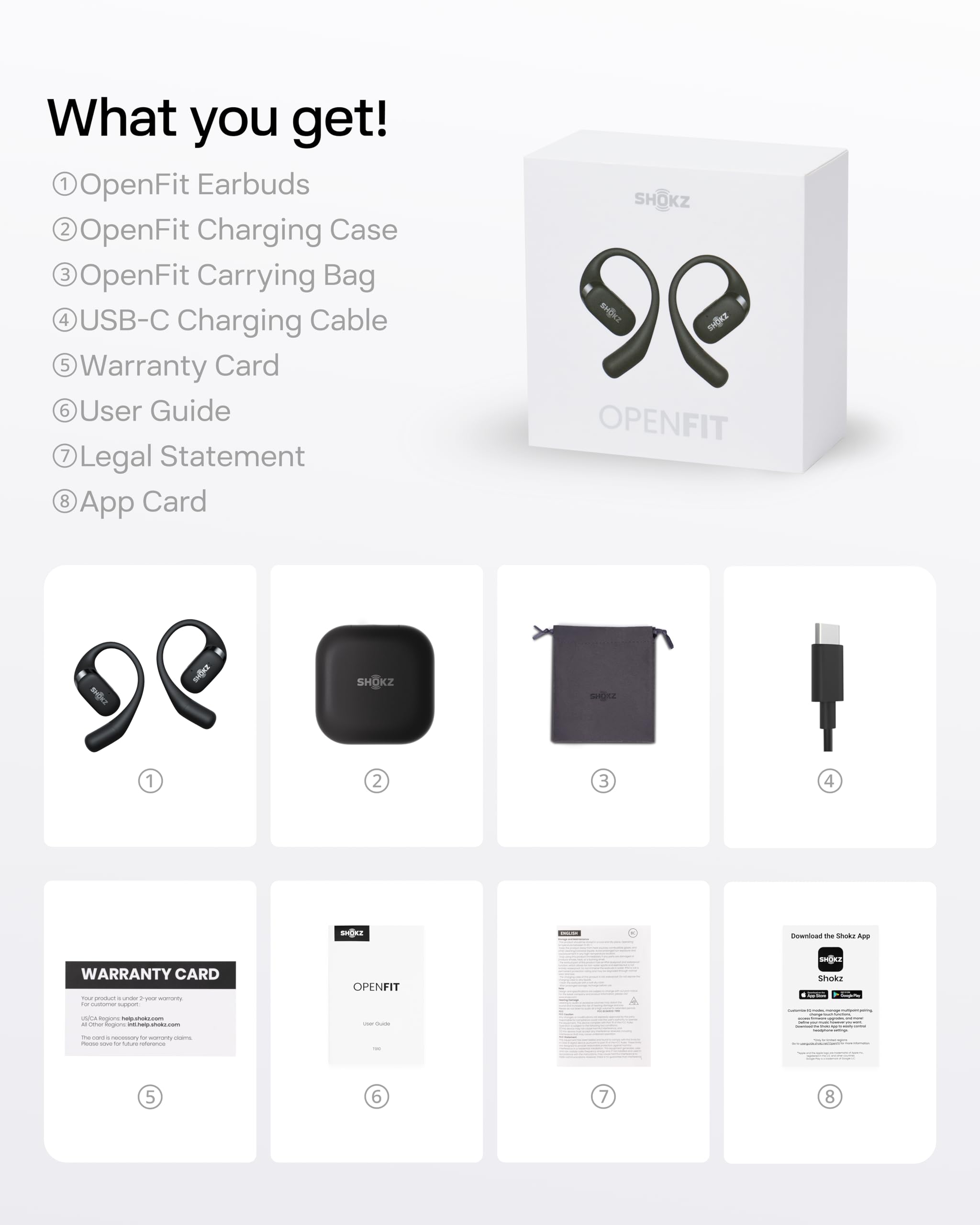 SHOKZ OpenFit - Open-Ear True Wireless Bluetooth Headphones with Microphone, Earbuds with Earhooks, Sweat Resistant, Fast Charging, 28HRS Playtime, Compatible with iPhone & Android,