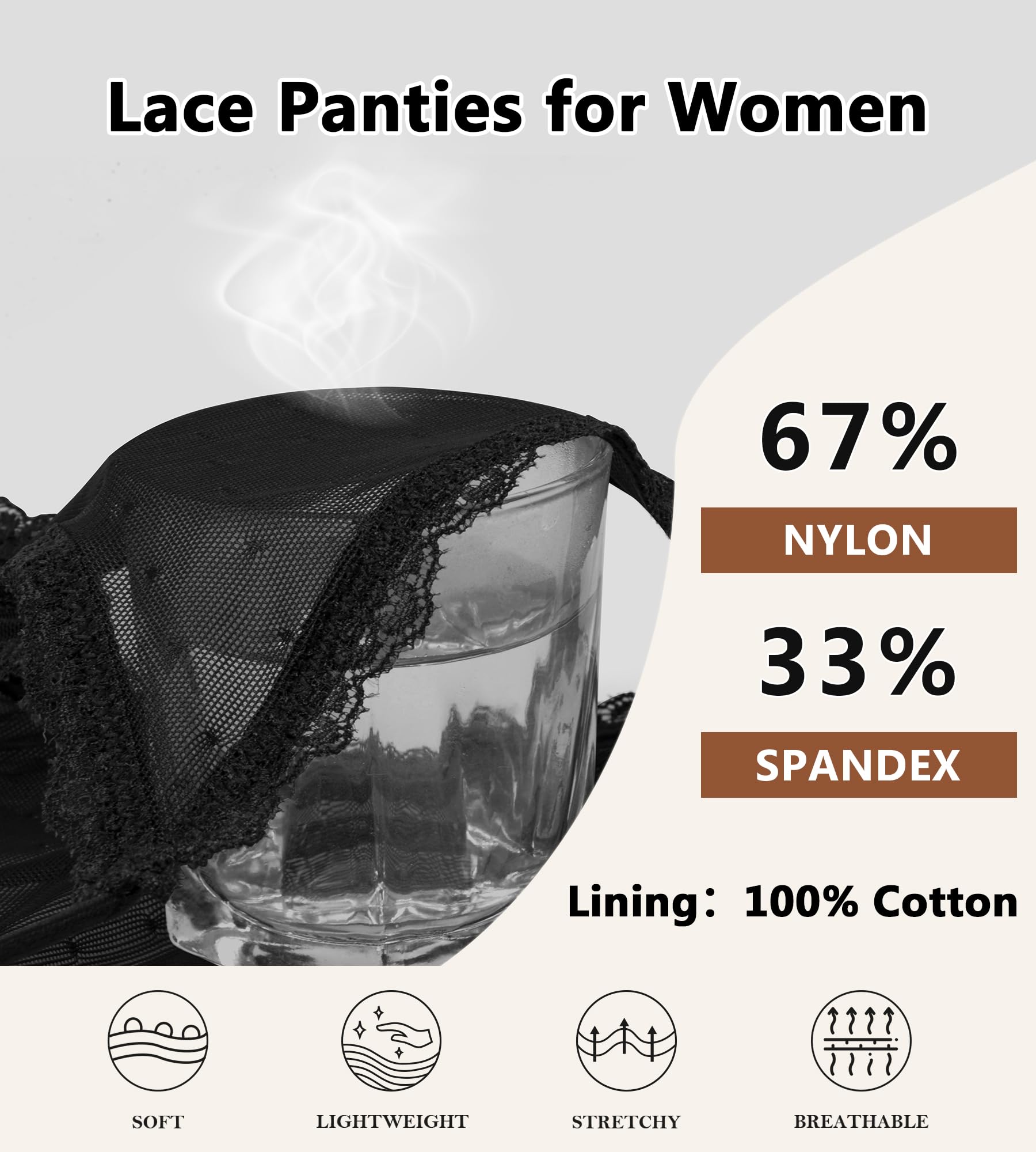 J-pone Sexy Underwear for Women String Bikini Underwear for Women High Cut Breathable Hipster Cheeky Lace Panties 5Pack: Small 5 Pack Black