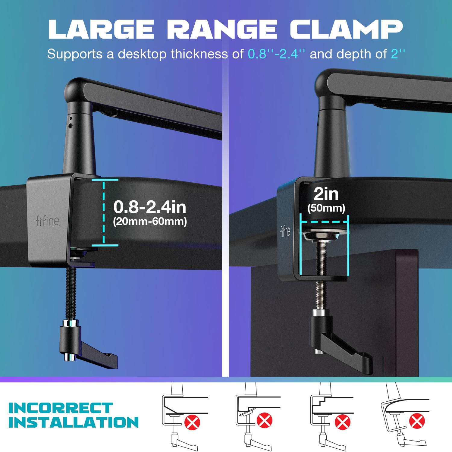FIFINE Microphone Boom Arm, Low Profile Adjustable Stick Microphone Arm Stand with Desk Mount Clamp, Screw Adapter, Cable Management, for Podcast Streaming Gaming Studio-BM88: Black