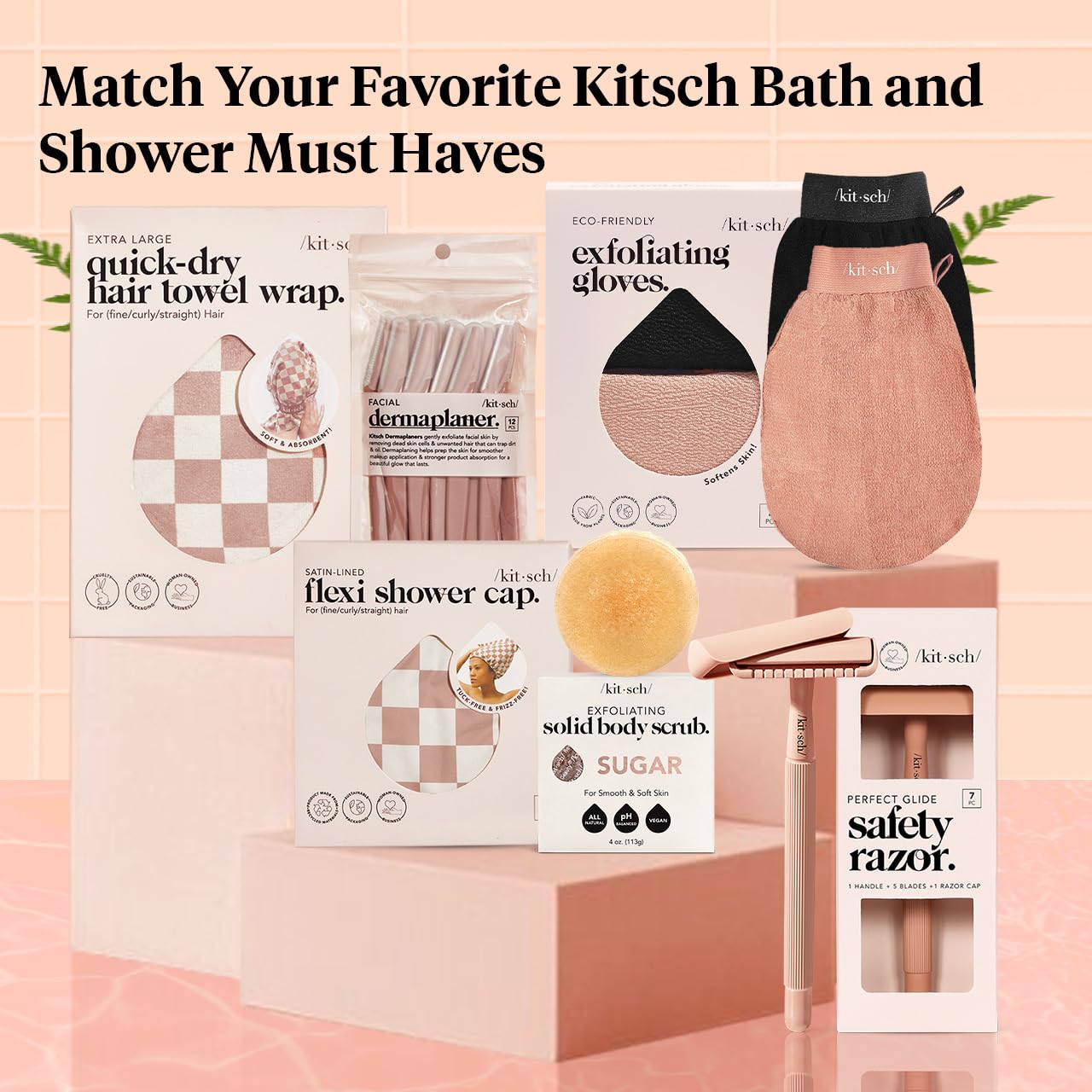 Kitsch Deep Exfoliating Glove, Eco Friendly Exfoliating Body Scrubber, Dead Skin Remover and Body Scrub Mitt for Skin Cell Renewal, for Shower and Bath, Black & Terracotta - 2pcs