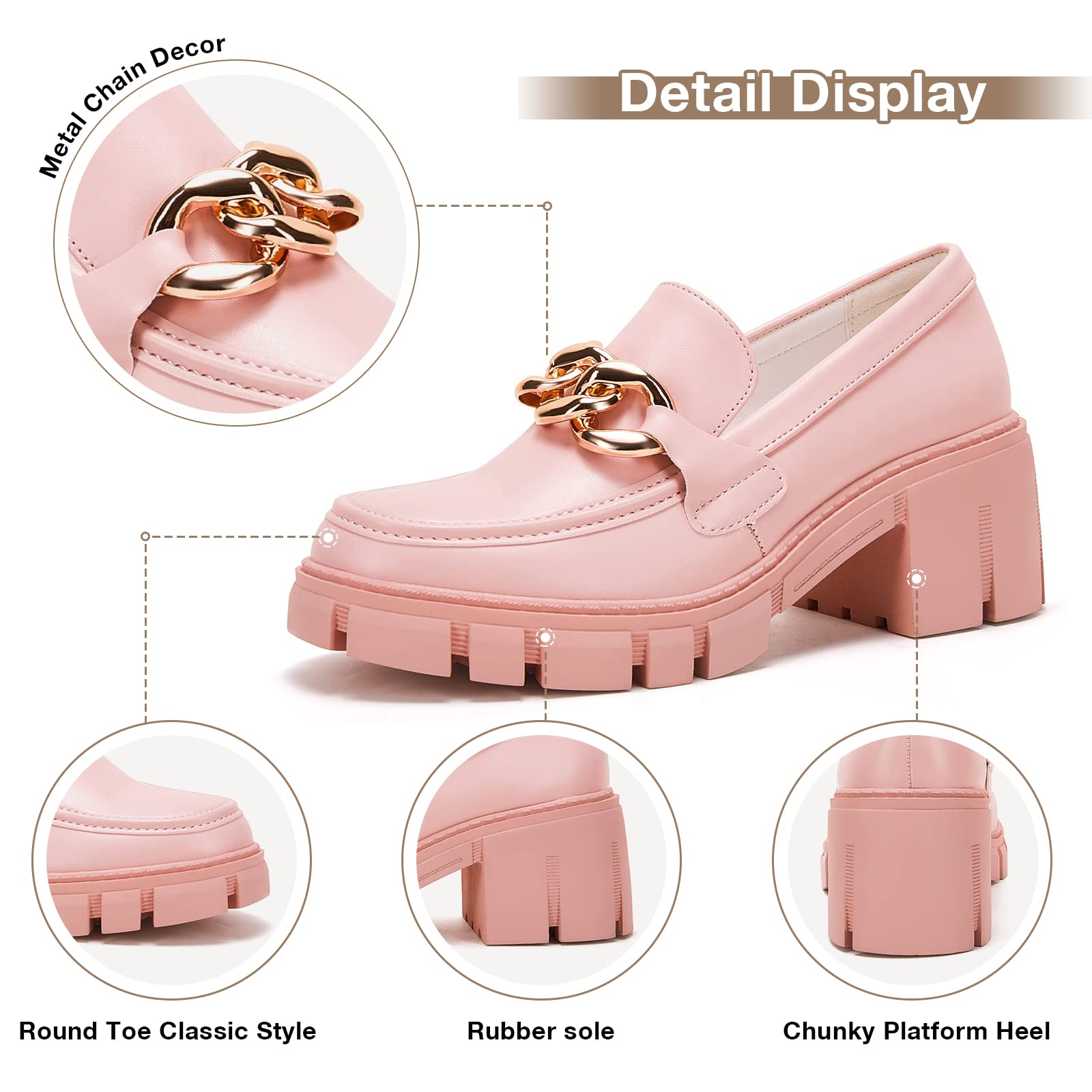 TINSTREE Platform Loafers for Women with Chain Comfort Chunky Heel Slip On Round Toe Business Work Shoes thumbnail 2