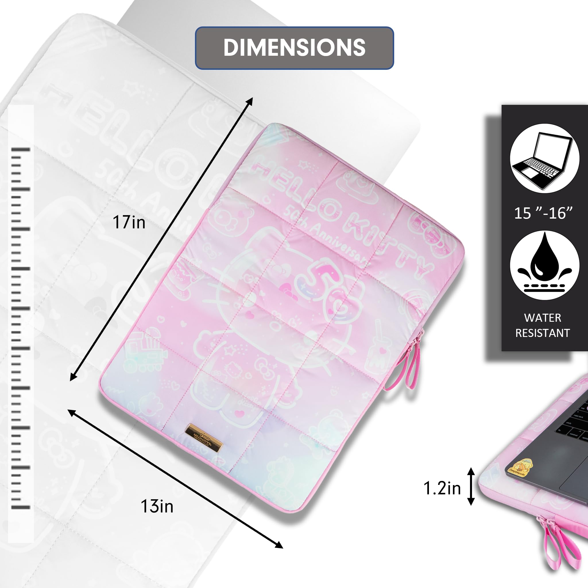 Sonix x Sanrio | Puffy Laptop Sleeve | 15-16 Inch, Quilted Pillow Puffer Laptop Carrying Case, Computer Sleeve | Hello Kitty 50th Anniversary