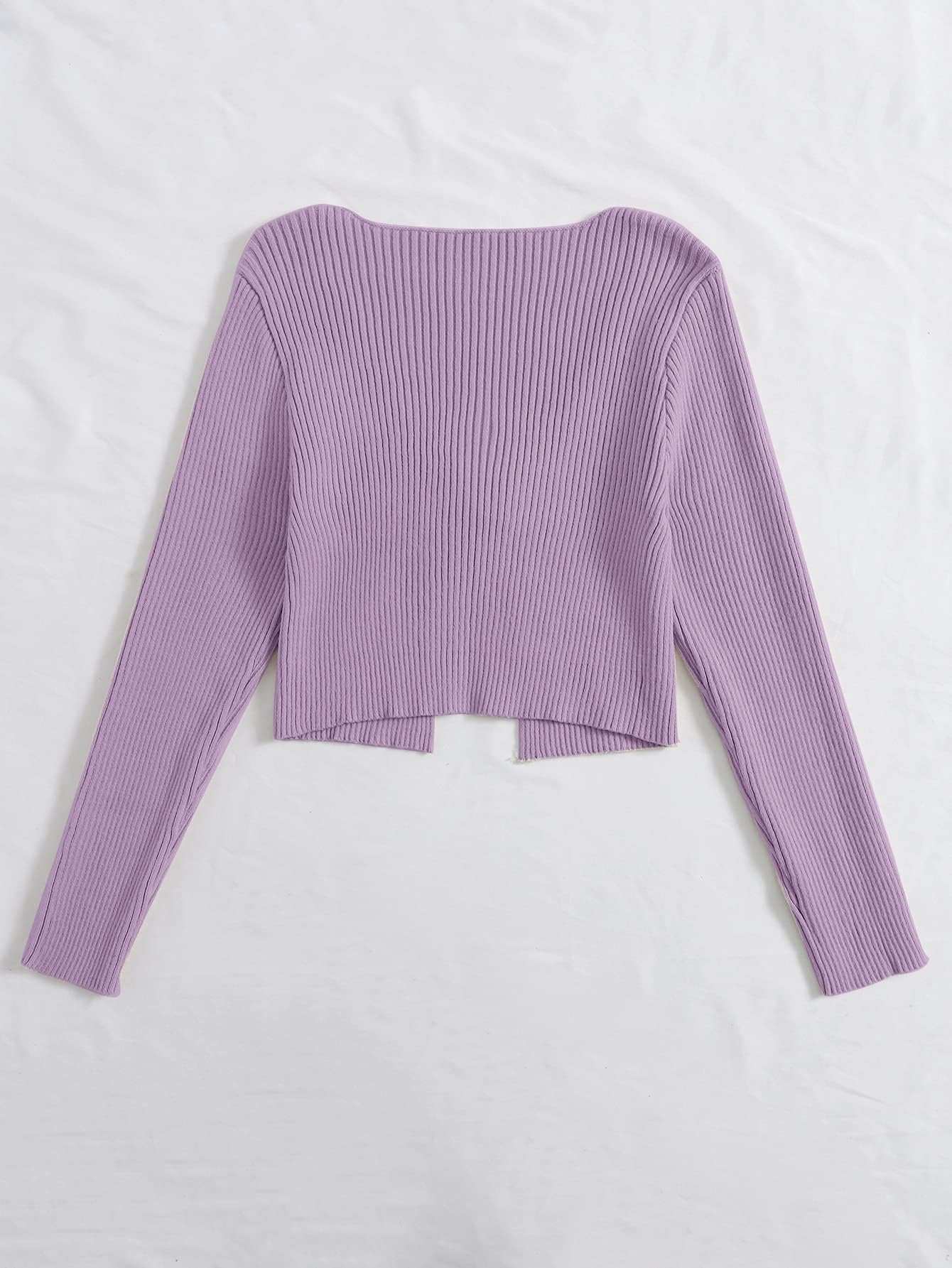 Floerns Women's Tie Front Long Sleeve Rib Knit Shrug Sweaters Cardigan Crop Top