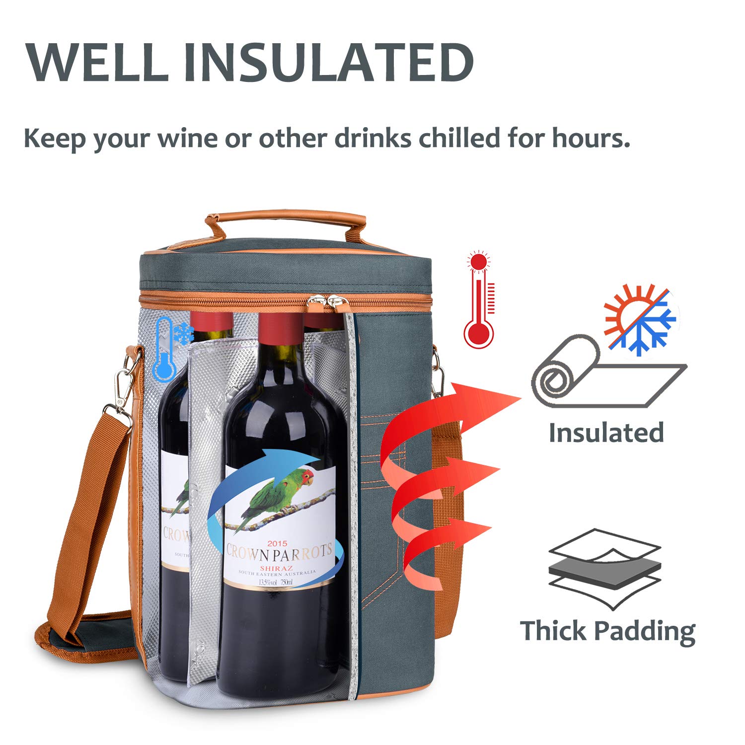 Tirrinia 2 Bottle Wine Gift Tote Carrier - Leakproof & Insulated Padded Versatile Wine Cooler Bag for Travel, BYOB Restaurant, Wine Tasting, Party, Dinner,Gift for Wine Lovers, Beige thumbnail 4