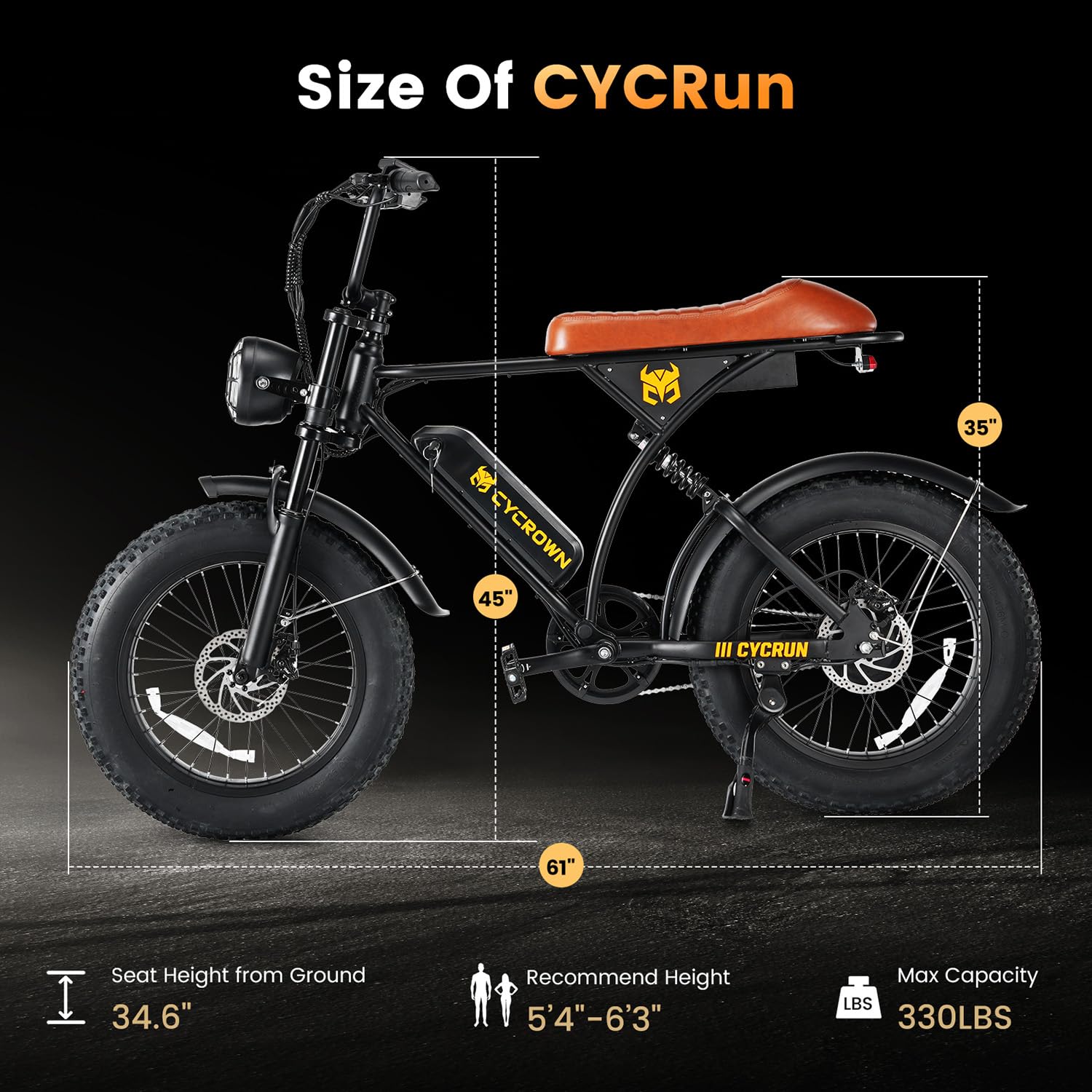 CYCROWN Electric Bike for Adults 1500W Peak Motor,28MPH 38-75Miles Ebike,48V 10.4AH/15.6AH Battery Electric Dirt Bike,20" Fat Tire ebikes for Adults Commuting Off Road Electric Bicycle