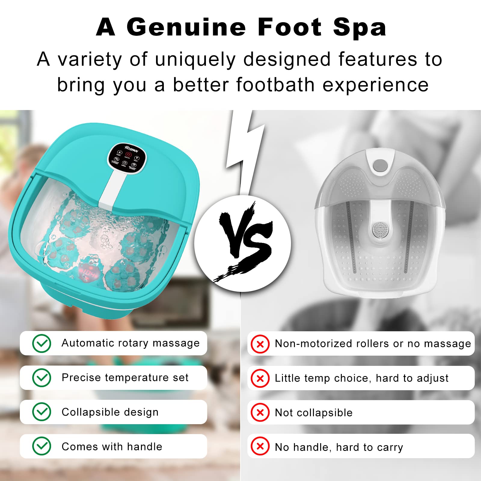 HOSPAN Collapsible Foot Spa Electric Rotary Massage, Foot Bath with Heat, Bubble, Remote, and 24 Motorized Shiatsu Massage Balls. Pedicure Foot Spa for Feet Stress Relief: Sky Blue