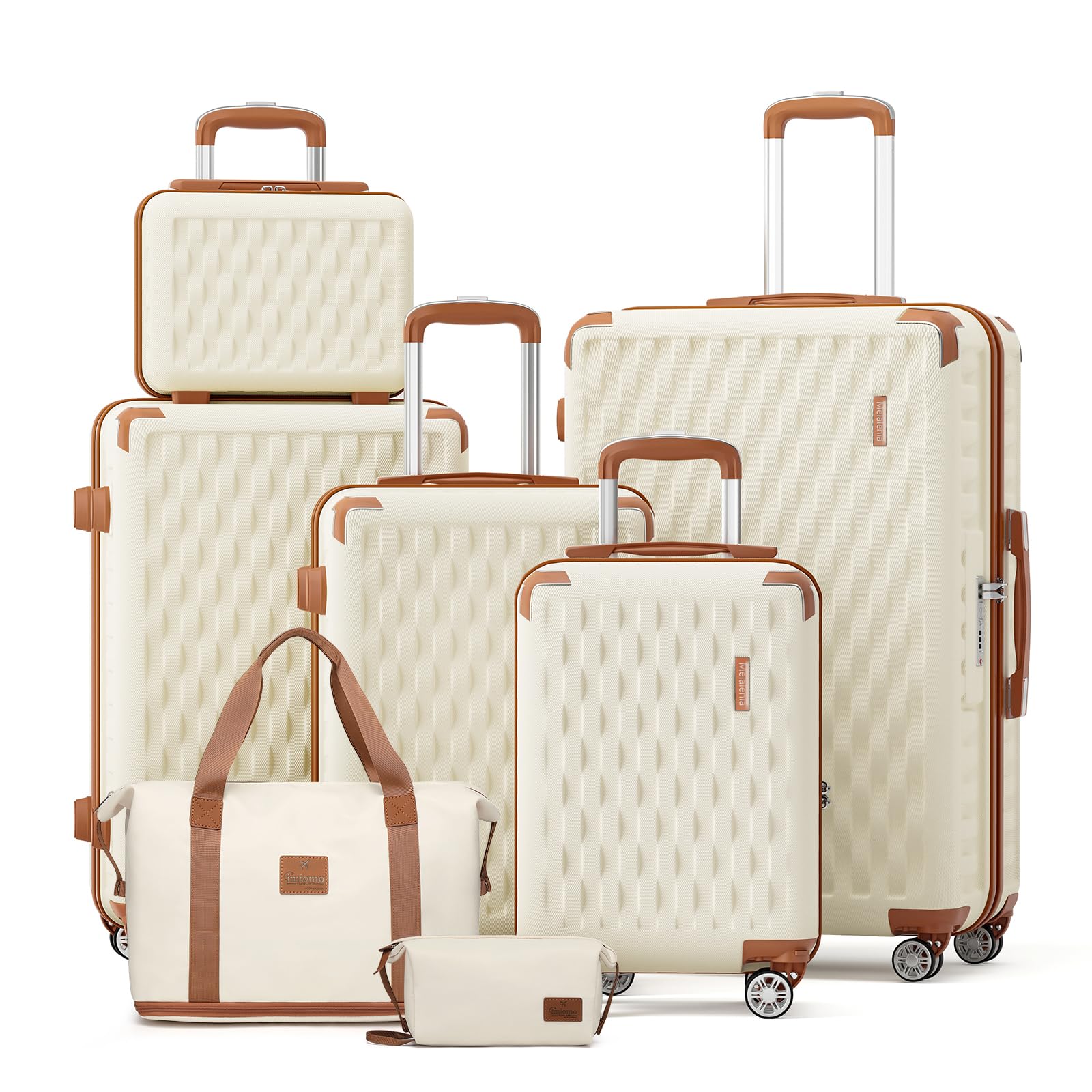 Melalenia Luggage Sets 7 Piece Hard Shell Carry on Suitcase with Spinner Wheels and TSA Lock, Lightweight Travel Duffel Bag for Women, Beige Brown: 7 Piece Set(DB/TB) Beige Brown