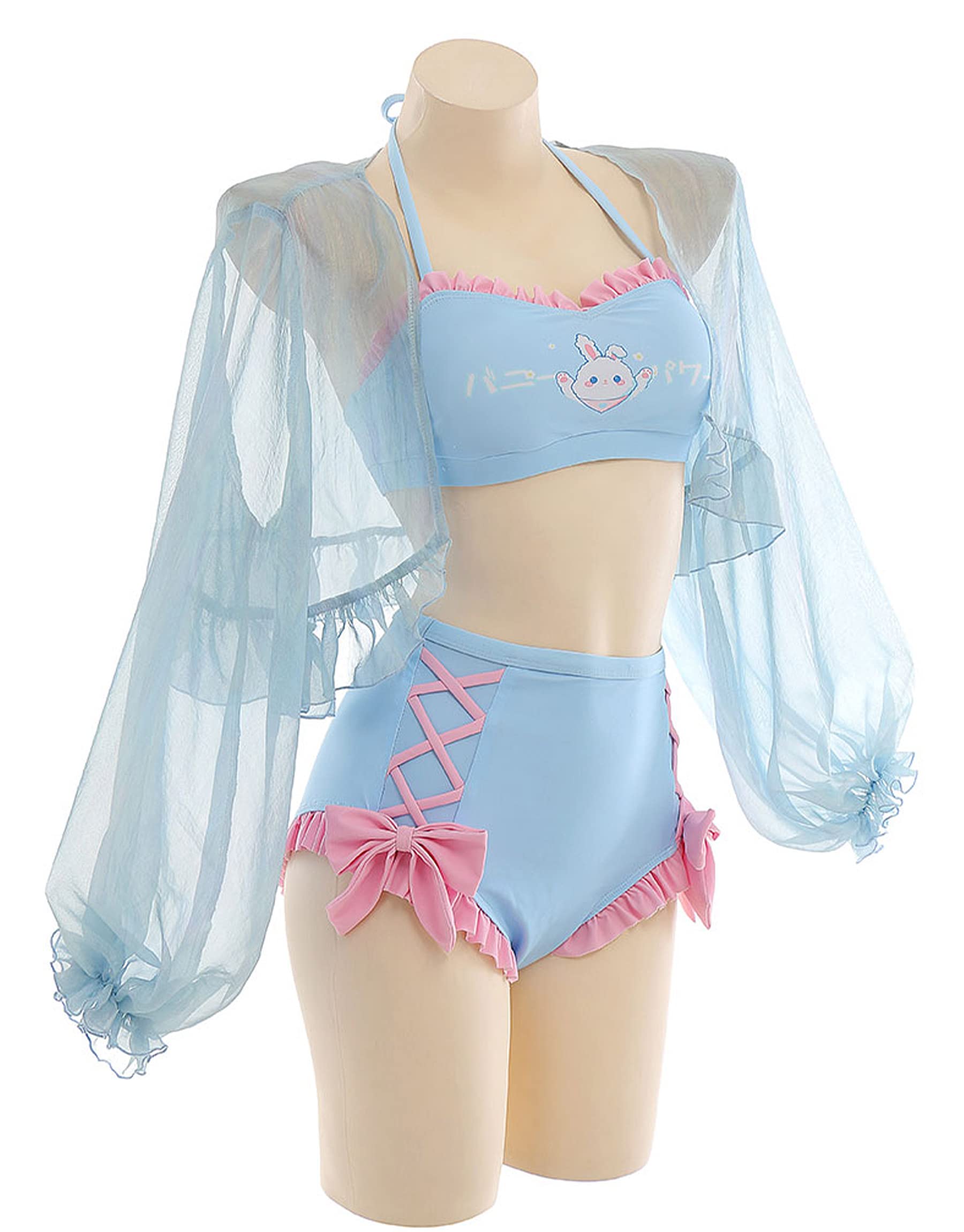 haikyuu Women Anime Bunny Bikini Set with Cover up Kawaii Two Piece Swimsuit Lace-up Bathing Suit