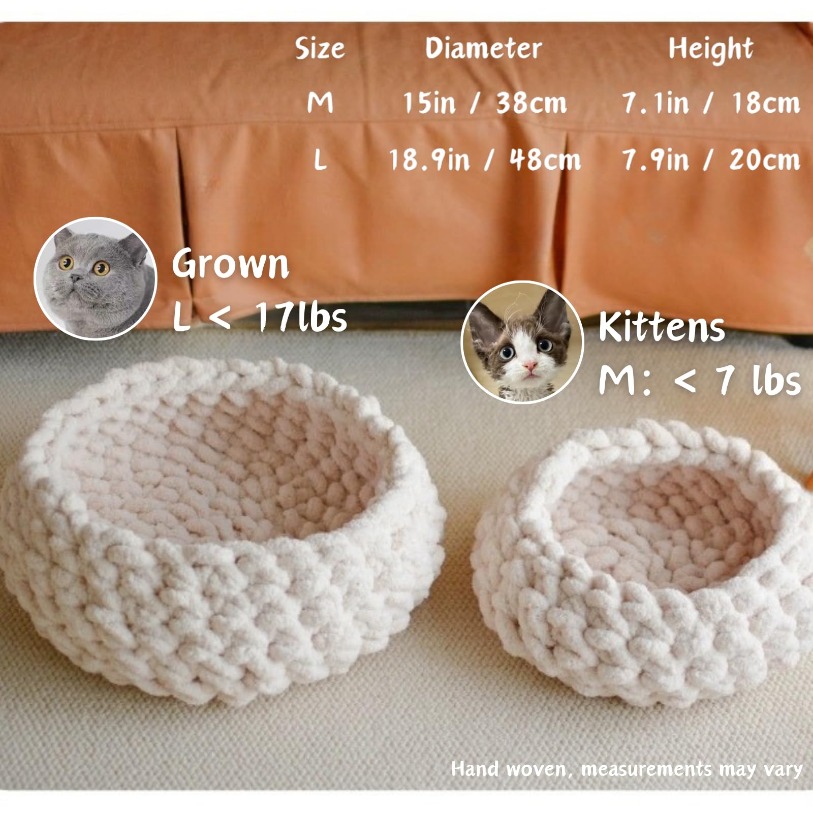 Urnat Cat Nest Bed – Premium Handwoven Washable Extra Soft Round Cave House for Indoor Kitten & Kitty, Small & Large (Cloud White,Large): MapleLeaf Red Large