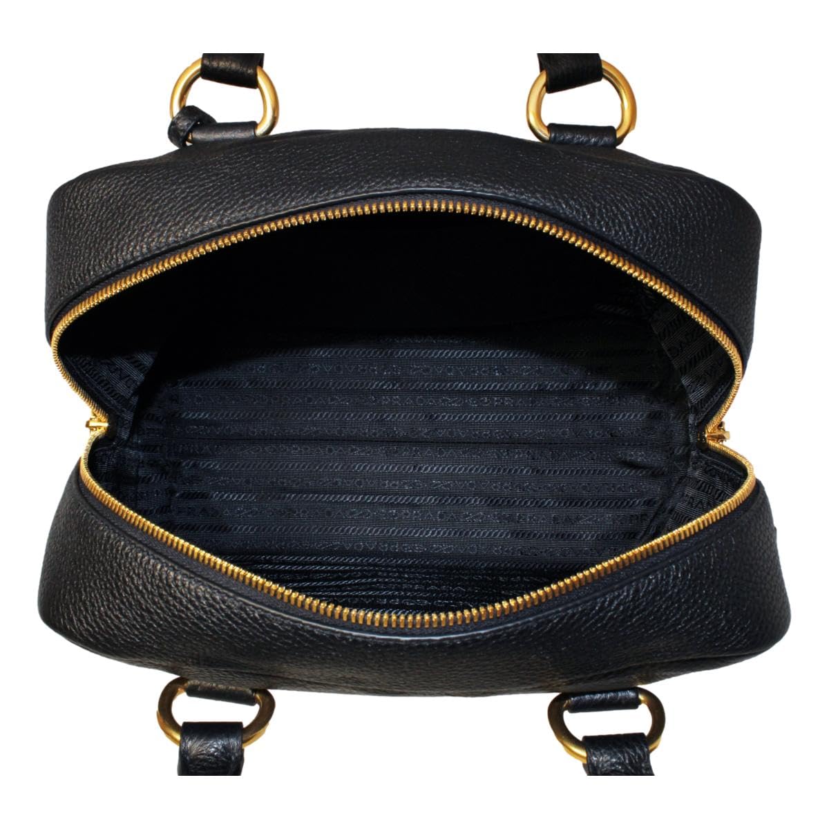 Prada Black Leather Stripe Strap Satchel Handbag: Prada Black Leather Stripe Strap Satchel Handbag