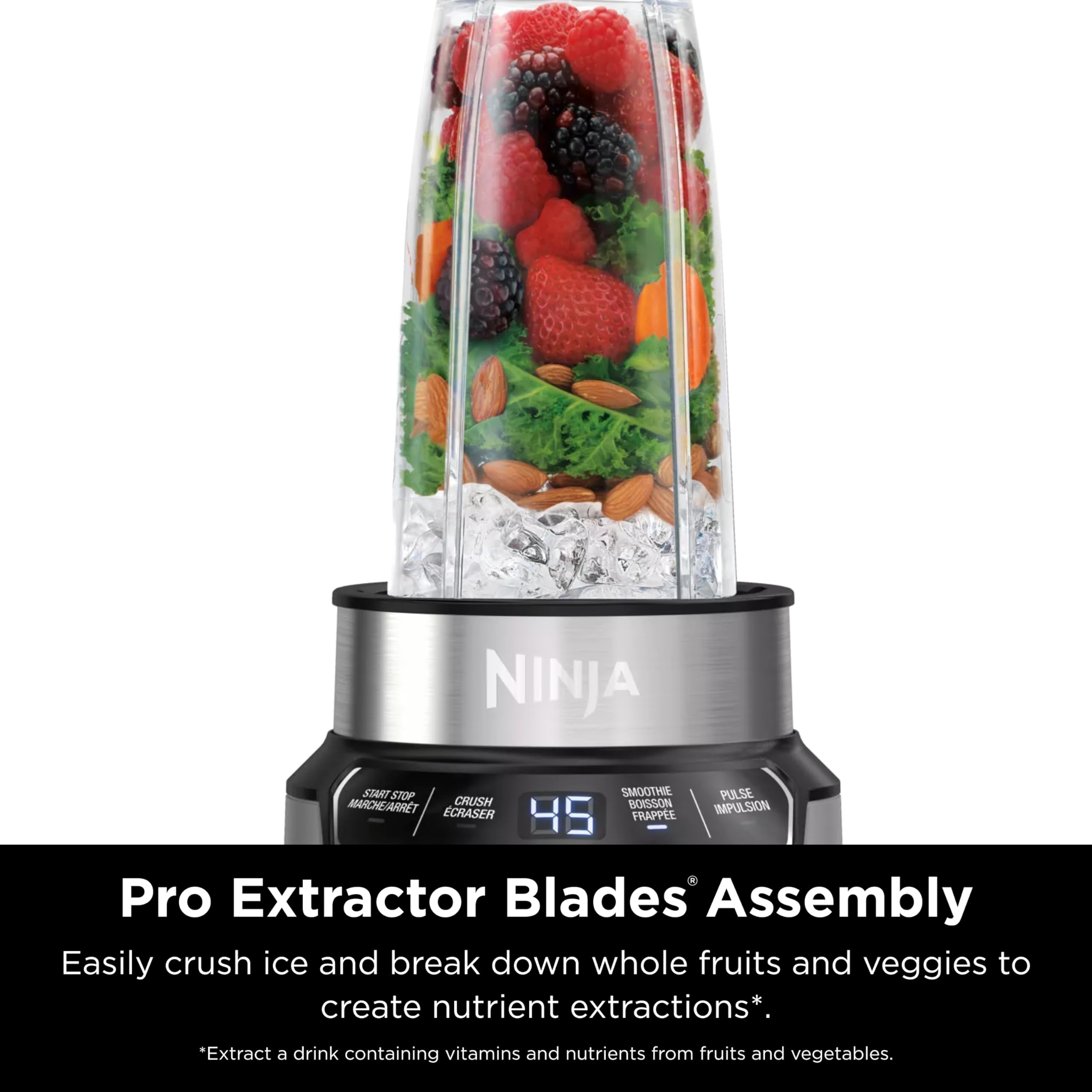 Ninja BN301 Nutri-Blender Plus Compact Personal Blender, 900-Peak-Watt Motor, Frozen Drinks, Smoothies, Sauces & More, (3) 20 oz. To-Go Cups, (2) Spout-Lids (1) Storage-Lid, Dishwasher Safe, Silver: Auto Blend
