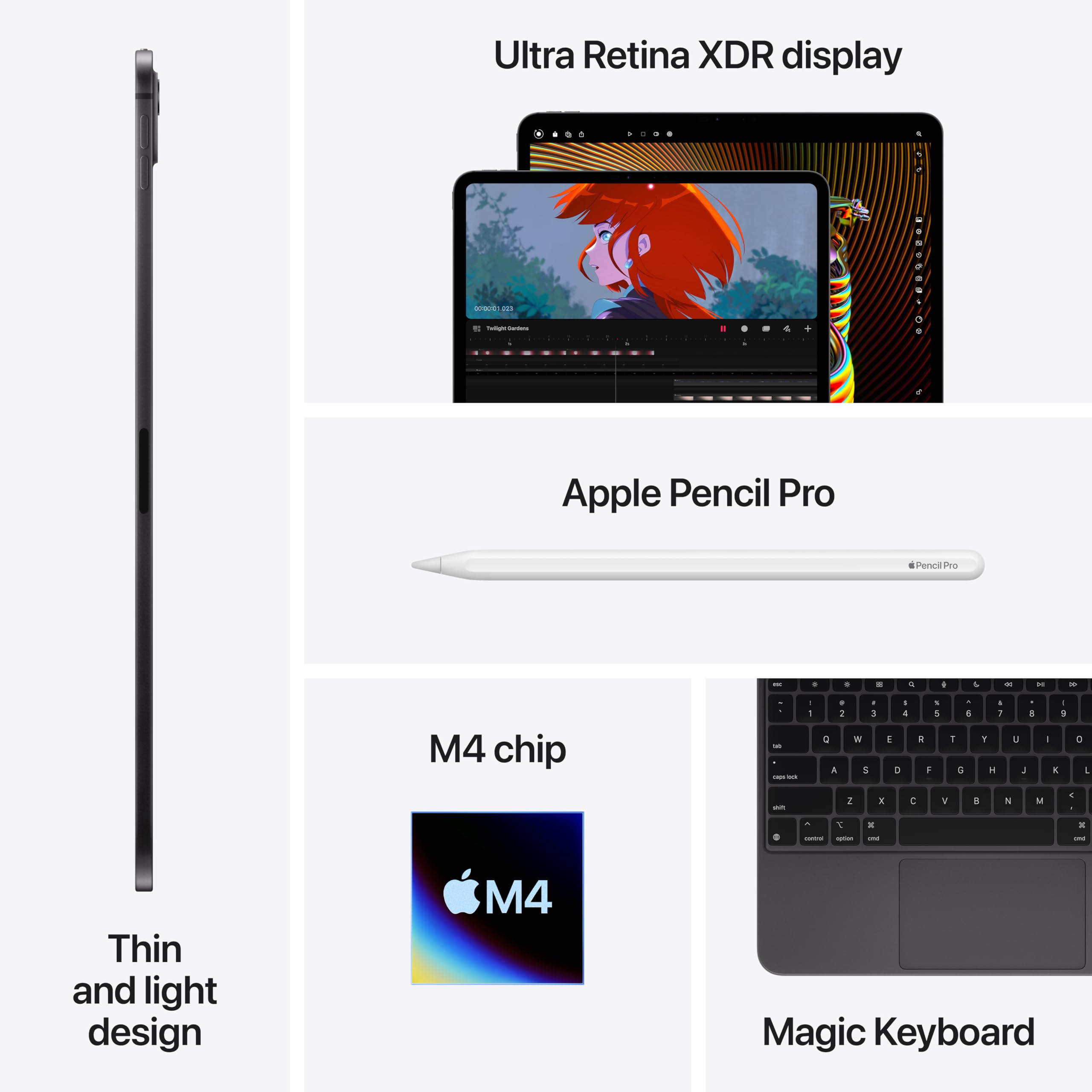 Apple iPad Pro 11-Inch (M4): Built for Apple Intelligence, Ultra Retina XDR Display, 256GB, 12MP Front/Back Camera, LiDAR Scanner, Wi-Fi 6E, Face ID, All-Day Battery Life — Space Black thumbnail 6