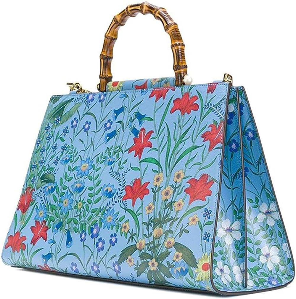 Gucci Flora Azure Shanghai Blue Large Floral Handbag Italy Bag Handbag Flower Bamboo New: Gucci Flora Azure Shanghai Blue Large Floral Handbag Italy Bag Handbag Flower Bamboo New