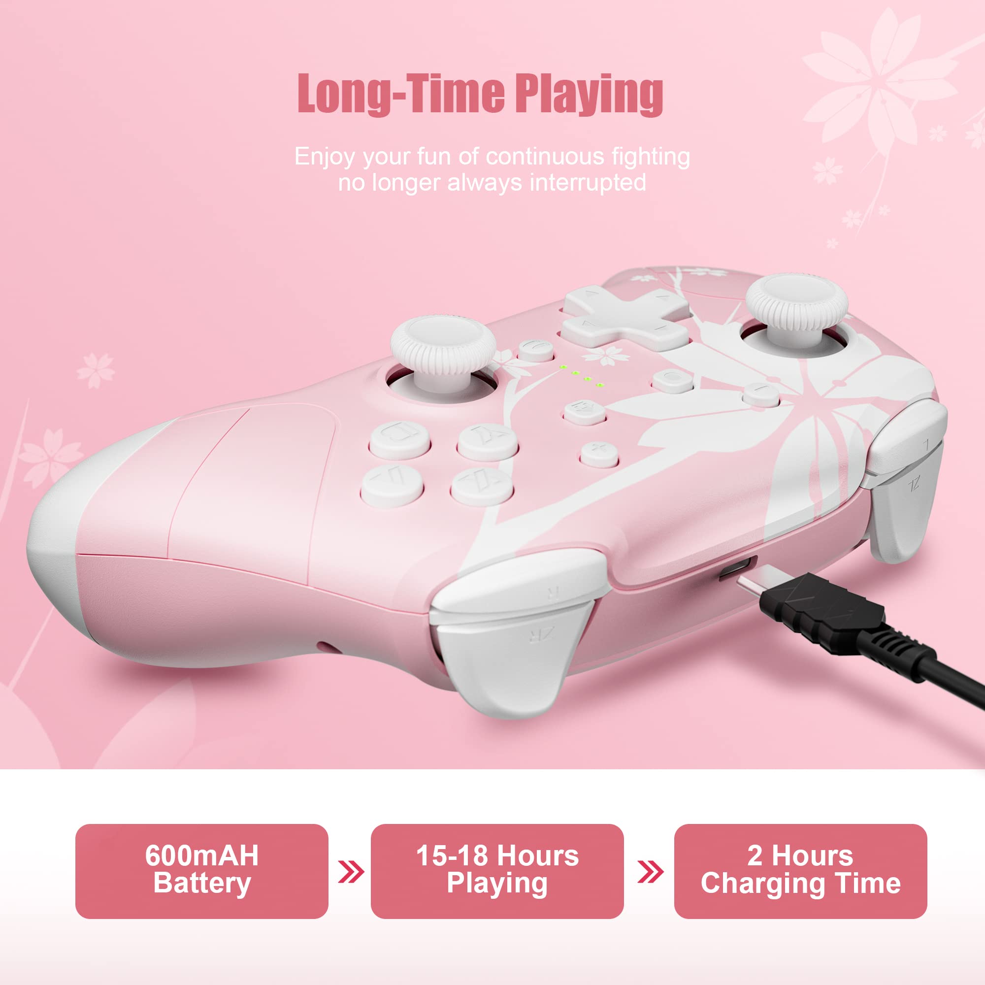 Mytrix Wireless Pro Controllers for Nintendo Switch, Windows PC iOS Android Steam/Steam Deck,  Bluetooth Controller with Programmable, Headphone Jack, Adjustable LED Light/Turbo/Vibration: Light Pink
