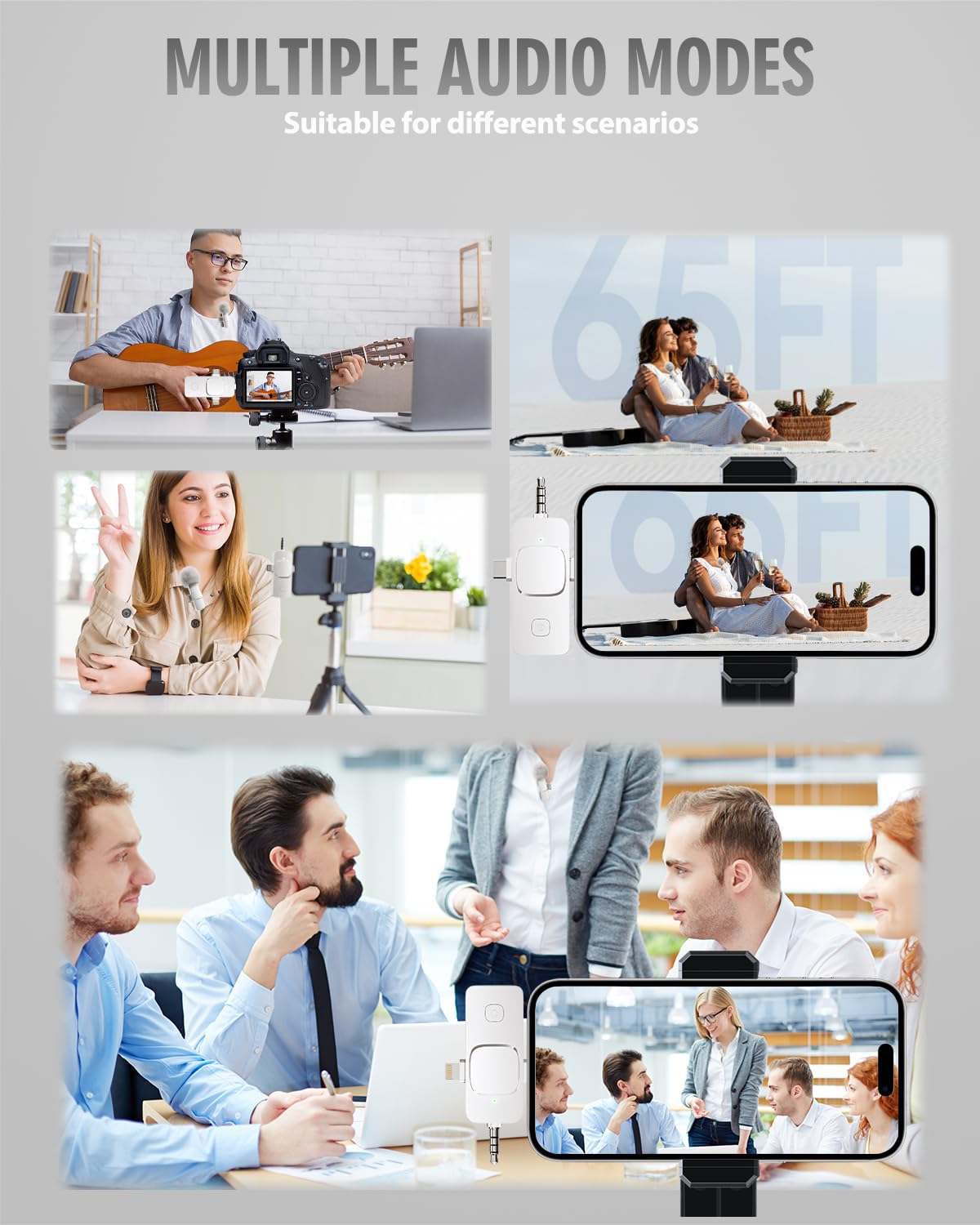 PQRQP 3 in 1 Wireless Lavalier Microphones for iPhone, iPad, Android, Camera, USB-C Microphone, 7-Hour Battery, Mini Microphone with Noise Reduction for Video Recording, Vlog, YouTube, TikTok: PQRQP 3 in 1 Wireless Lavalier Microphones for iPhone, iPad, Android, Camera, USB-C Microphone, 7-Hour Battery, Mini Microphone-Crystal Clear Sound Quality for Recording, YouTube, TikTok (White)