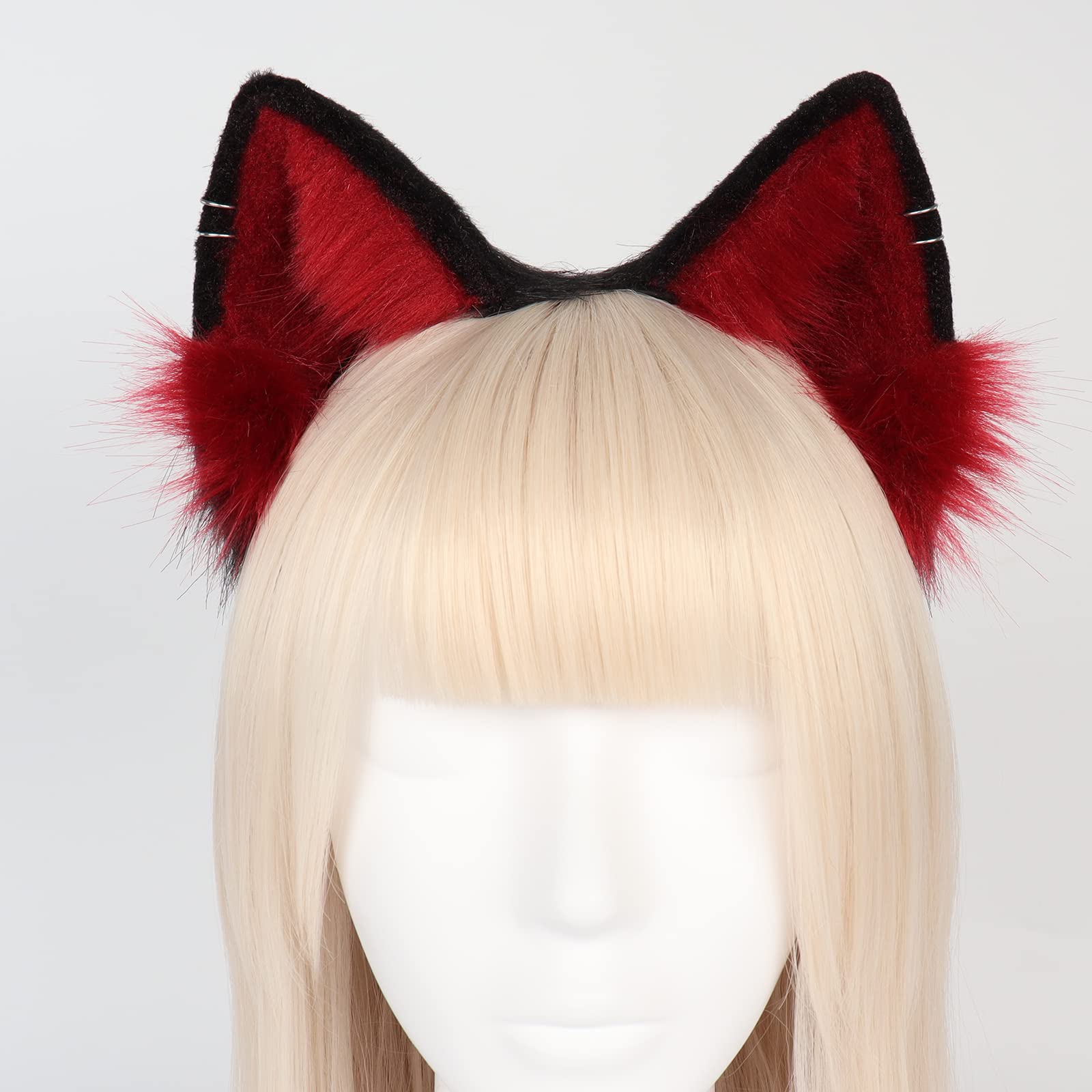 QinRuan Animal Cosplay Costume Accessories Furry Faux Fur Cat Ears Headband and Fox Tail Set Halloween Accessory