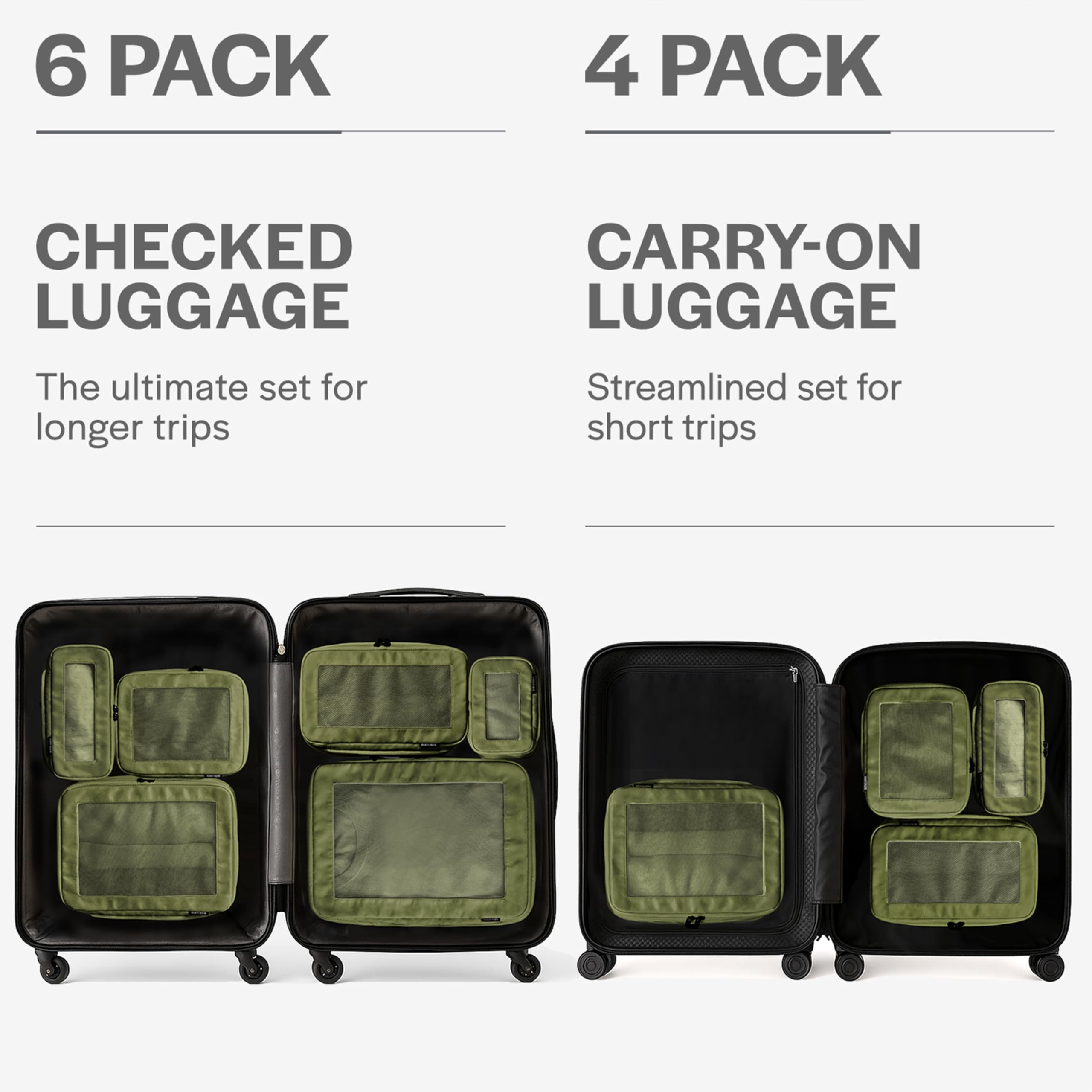 Aerotrunk Compression Packing Cubes for Travel - Luggage Organizer Bags - Double Zipper Packing Cubes for Suitcases (6-Pack, Dark Grey): 6-Pack Olive