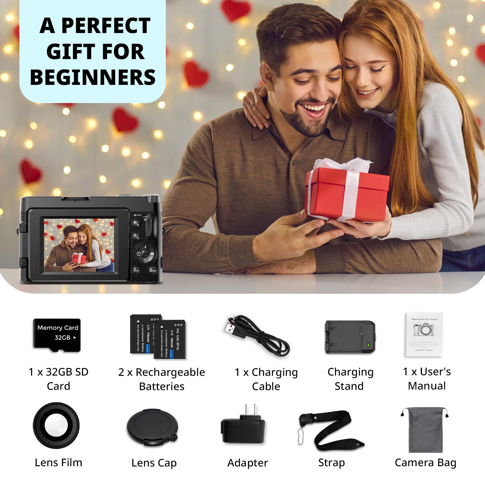 4K Digital Camera for Photography Autofocus, 2024 Latest 48MP Vlogging Camera for YouTube with SD Card, 2 Batteries, 3" 180°Flip Screen Compact Travel Camera for Teens with 16X Zoom, Anti-Shake,: Black