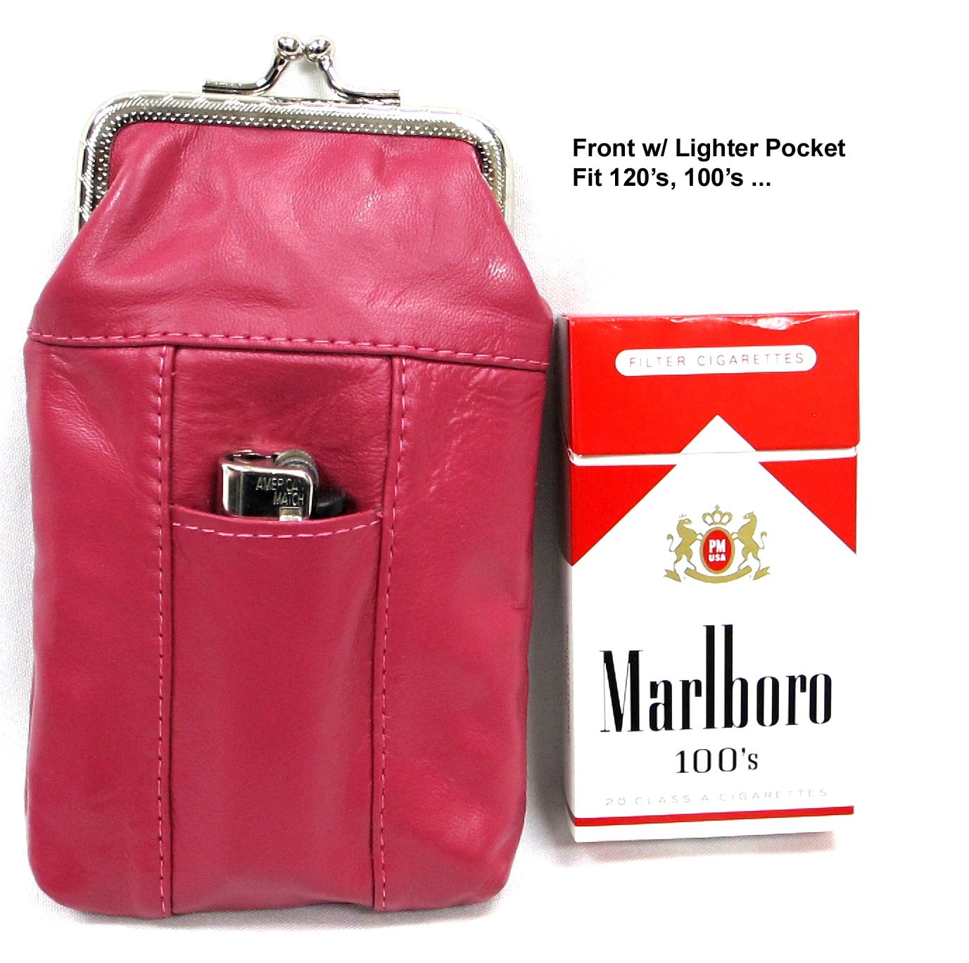 2pc 2 Color Set Genuine Leather Cigarette Case Pouch Fit 120's or Smaller Pack 1pc Black + 1pc Dark Pink: 2pc 2 Color Set Genuine Leather Cigarette Case Pouch Fit 120's or Smaller Pack 1pc Black + 1pc Dark Pink