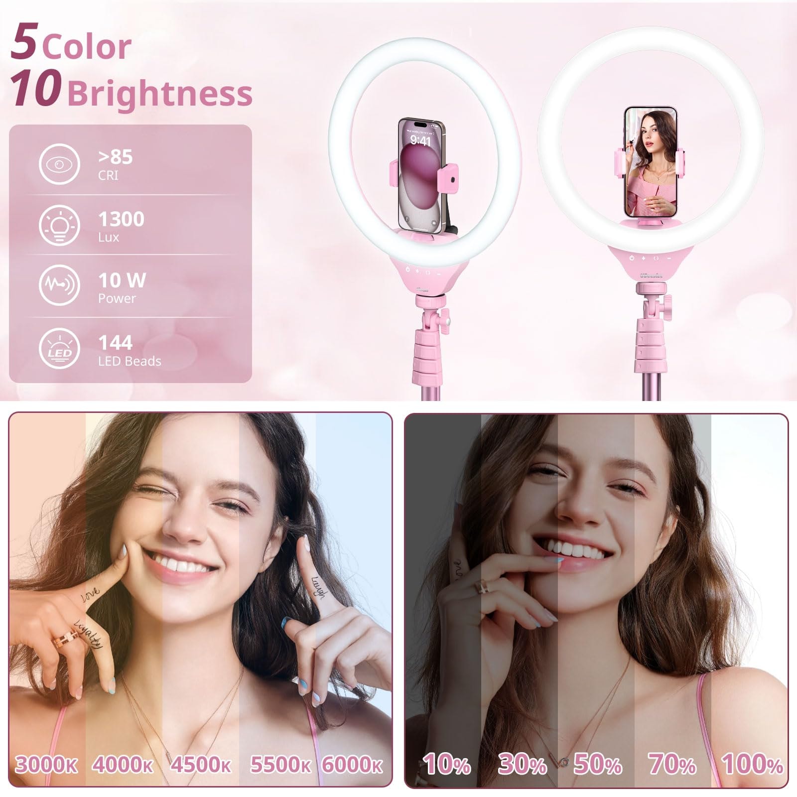 UBeesize 12'' Selfie Ring Light with 62’’ Tripod Stand for Video Recording, Live Streaming(YouTube, Instagram, TIK Tok), Compatible with Phones, Cameras and Webcams - Image 3