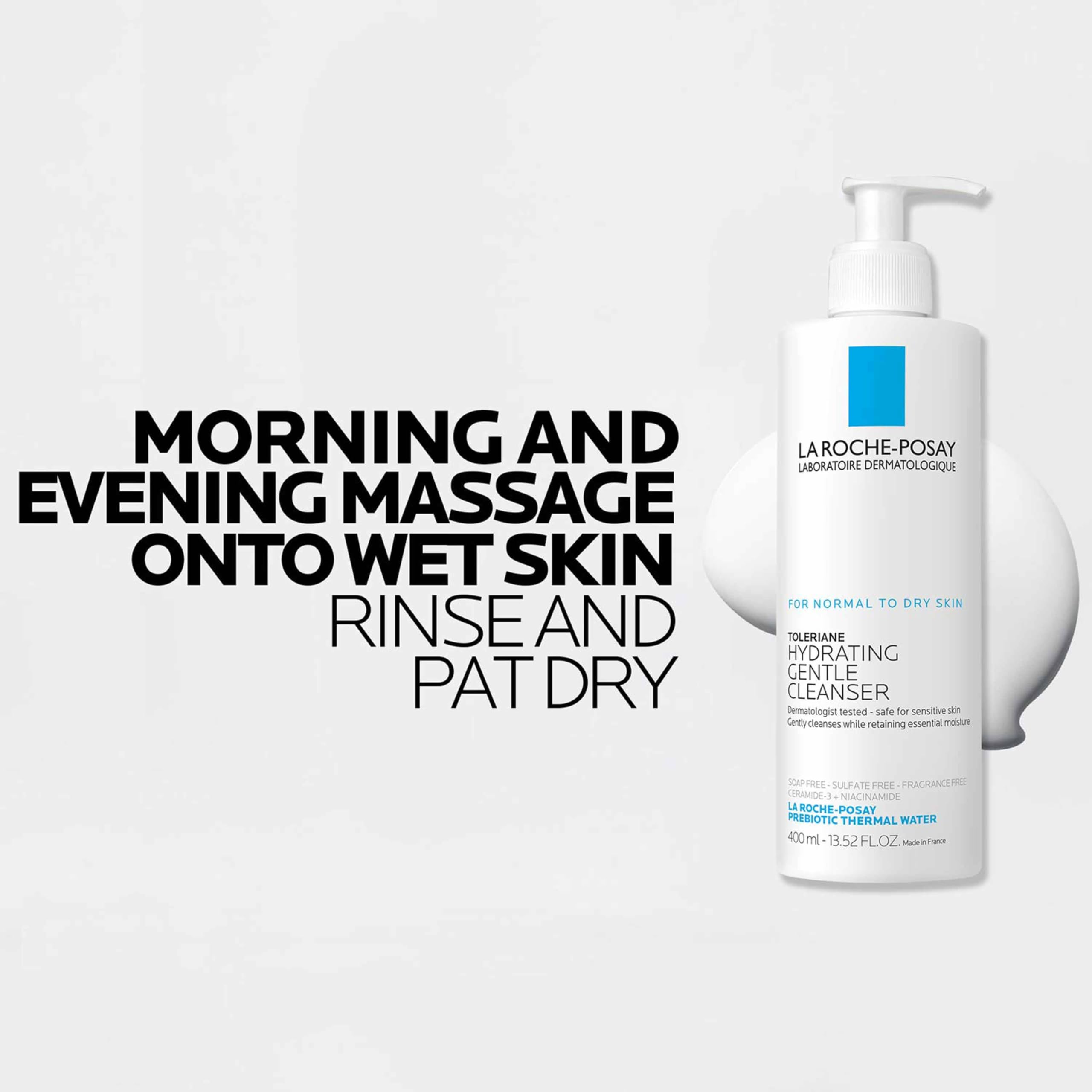 La Roche-Posay Toleriane Hydrating Gentle Face Cleanser, Hydrating Facial Cleanser With Niacinamide + Ceramides, Daily Face Wash For Dry Skin To Normal Skin, Sensitive Skin Tested, Fragrance Free: 13.52 Fl Oz (Bottle)