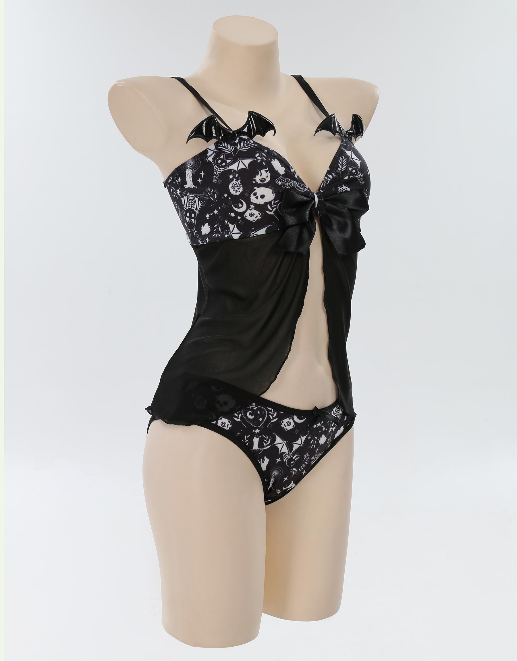 MEOWCOS Women's Nightwear Babydoll Sleepwear Lace V Neck Strap Chemise Halter Lingerie