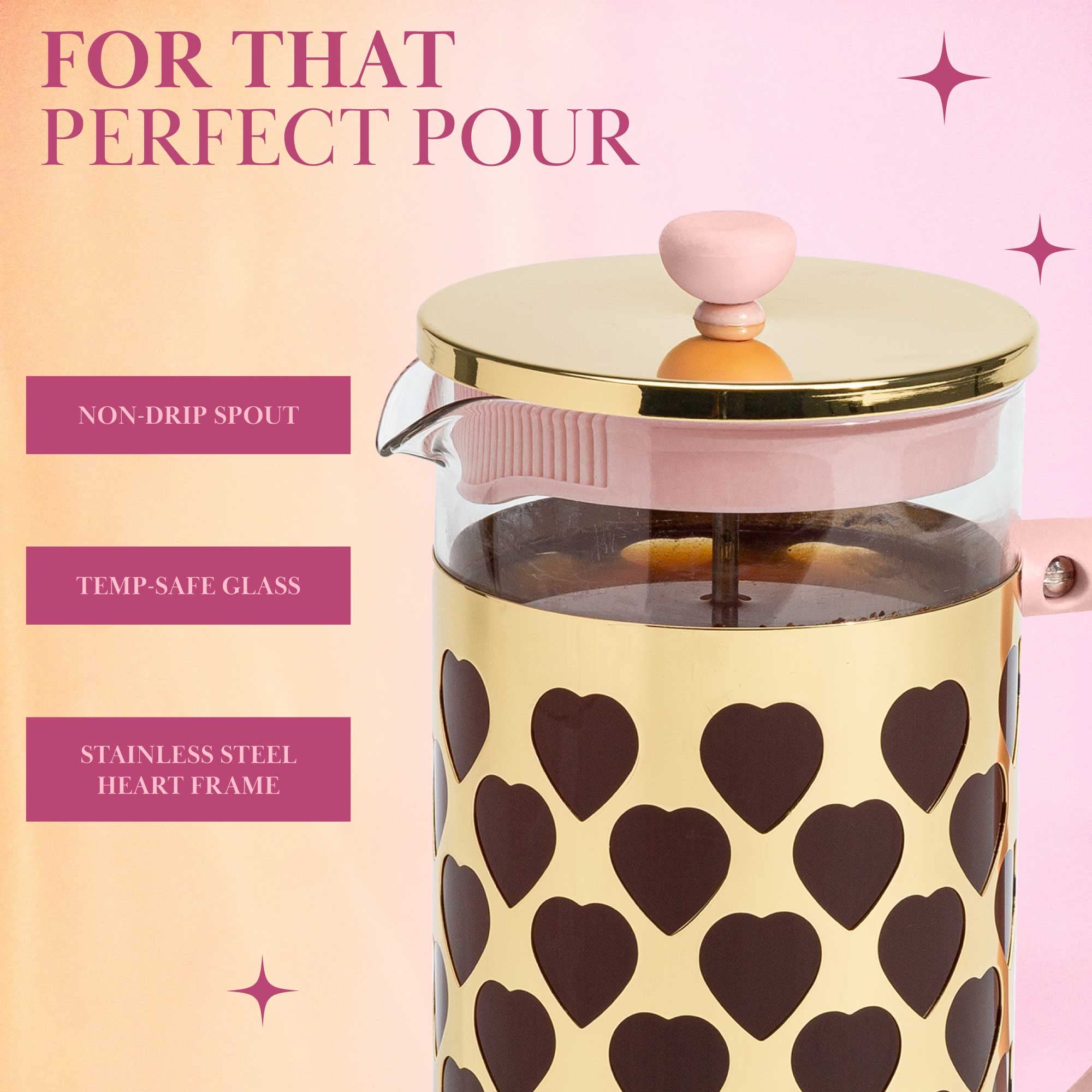 Paris Hilton French Press  With Heart Shaped Measuring Scoop, 2-Piece Set, 8-Cup or 34-Ounce, Pink: Coffee Maker