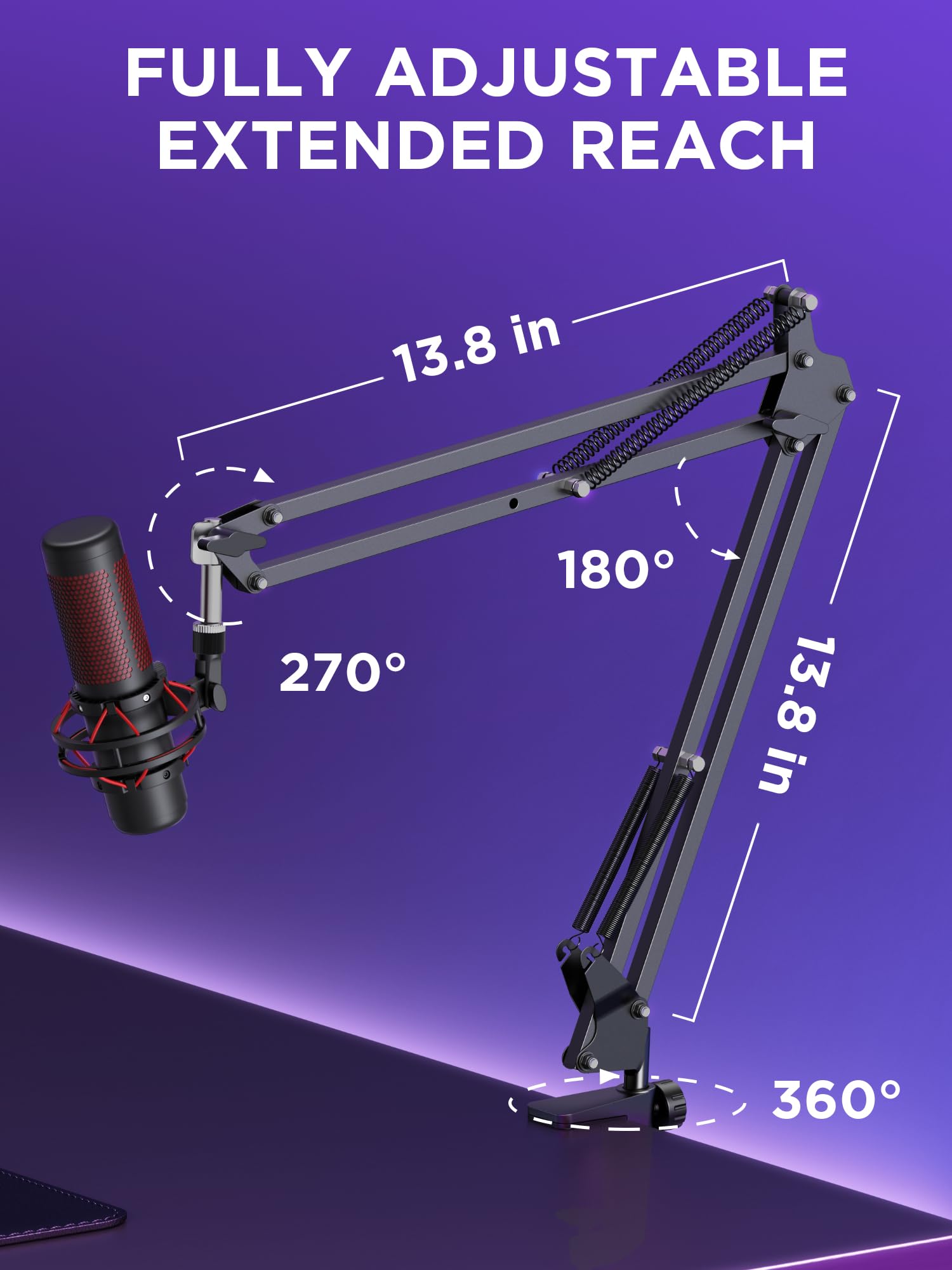 InnoGear Boom Arm Microphone Mic Stand for Blue Yeti HyperX QuadCast SoloCast Snowball Fifine Shure SM7B and other Mic, Medium: Medium Black