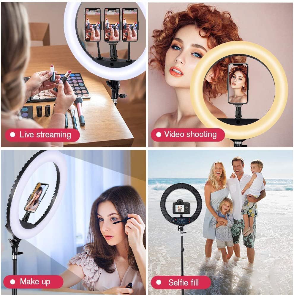 18 inch LED Ring Light with Tripod Stand Dimmable Makeup Selfie Ring light for Studio Portrait YouTube Vlog Video Shooting with Carrying Bag and Remote Controller, CRI 90 thumbnail 7