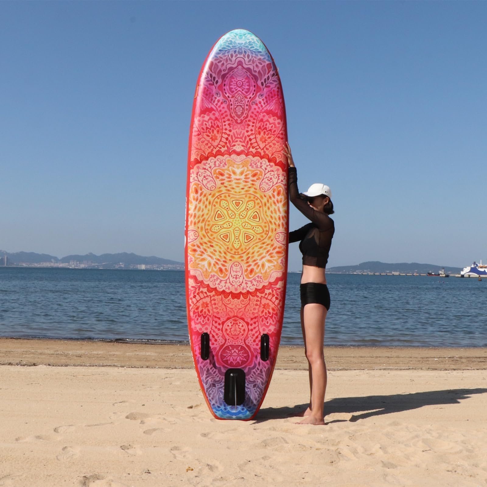 AISUNSS Inflatable Paddle Board for Adult, Paddle Board for All Skill Levels, Wide SUP Board with Primium Accessories Include SUP Carry Bag, Hand Pump, 10L Waterproof Bag and Adj Paddle: Red Meditation