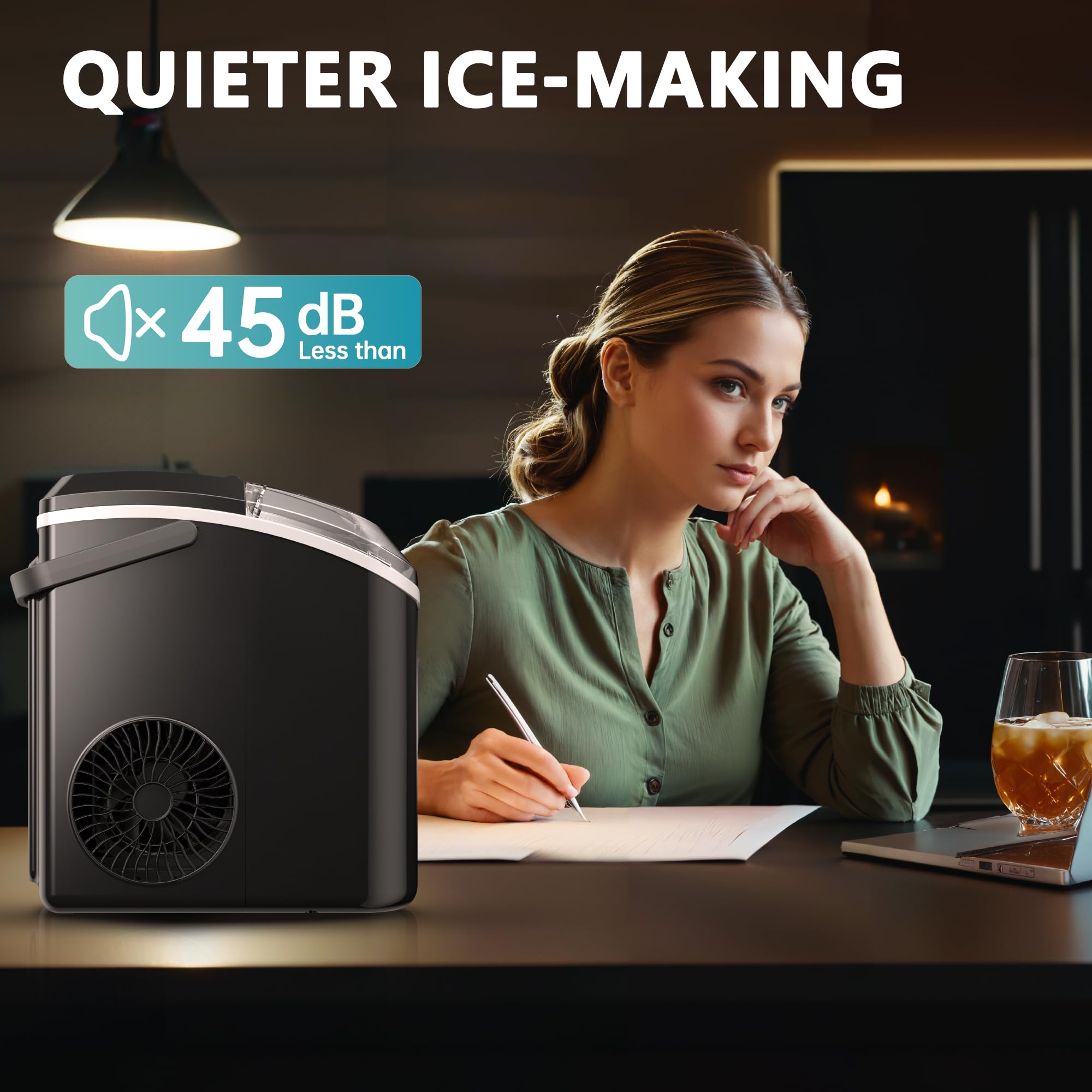 EUHOMY Nugget Ice Maker Countertop with Handle, Ready in 6 Mins, 34lbs Per Day, Removable Top Cover, Auto-Cleaning, Portable Sonic Ice Maker with Basket and Scoop, for Home/Party/RV/Camping (): Black