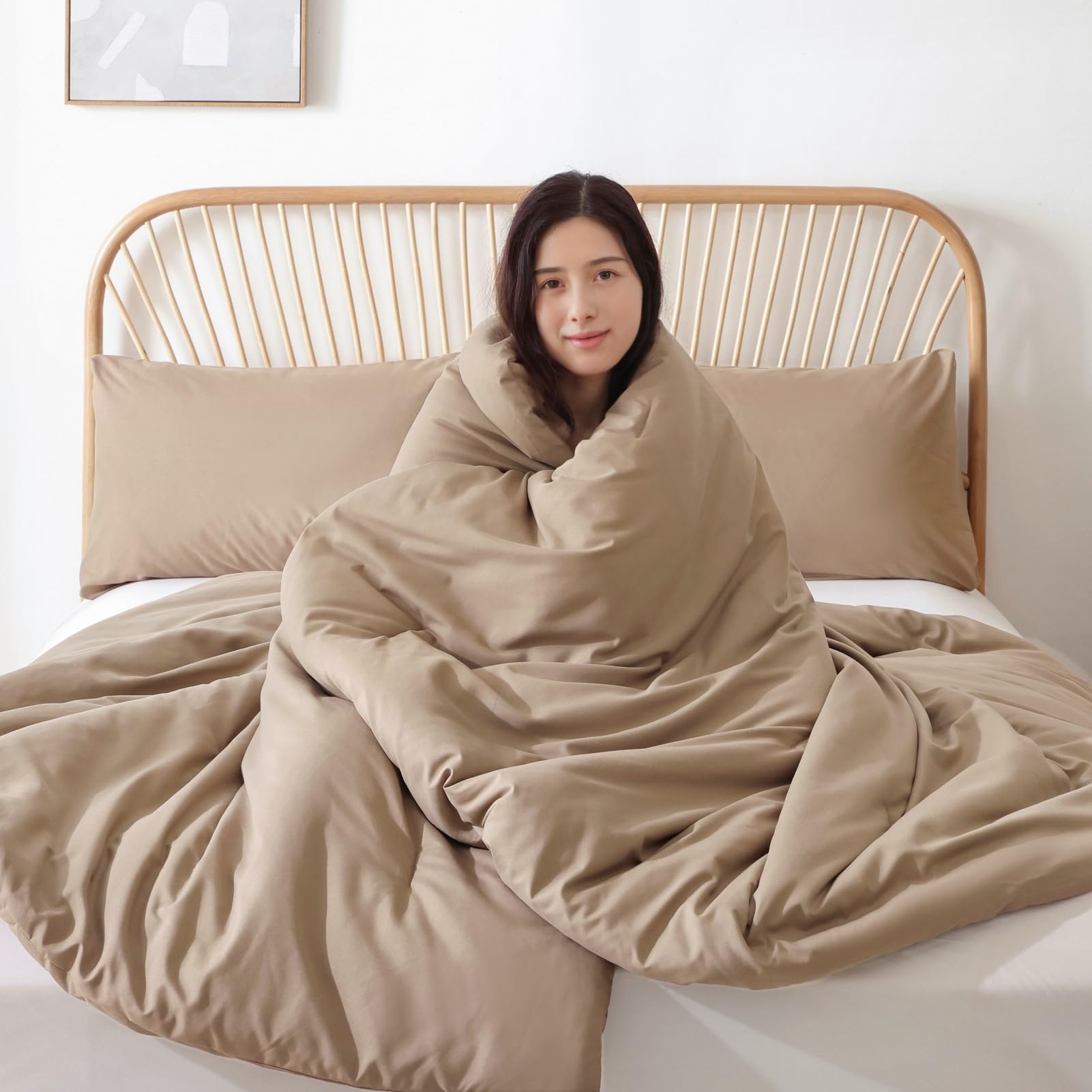 ROSGONIA Queen Comforter Set Oatmeal, 3pcs(1 Boho Oatmeal Comforter & 2 Pillowcases) All Season Soft Bedding Lightweight Bedspread Blanket Quilt: Full Comforter 79"x90" Taupe