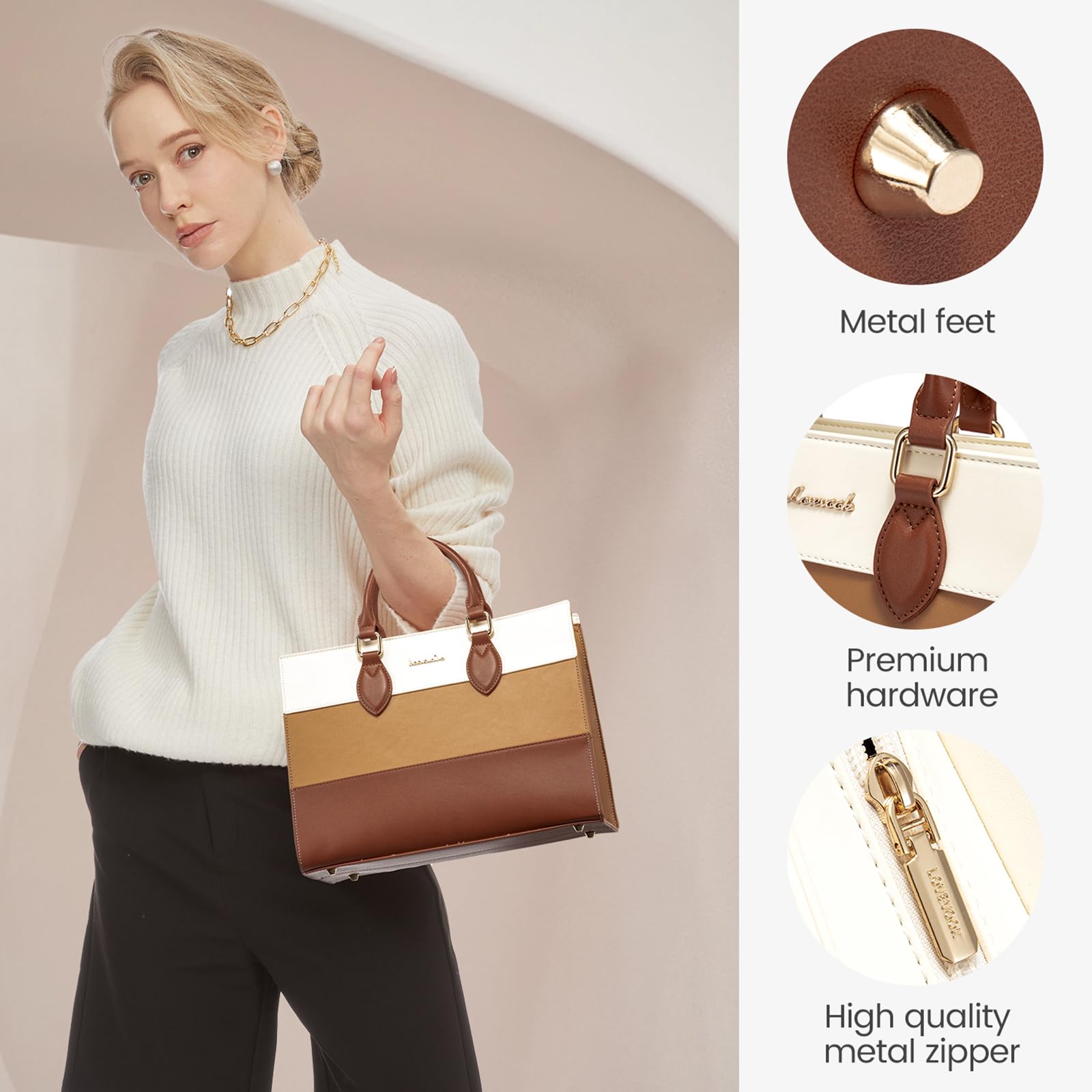 LOVEVOOK Purses for Women, Fashion Handbags for Women, Tote Bag PU Leather Shoulder Bag Top Handle Satchel for Lady thumbnail 5