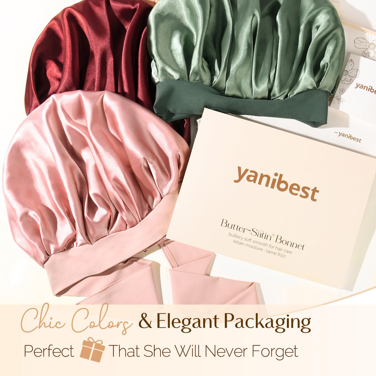YANIBEST Silk Bonnet for Sleeping Women Satin Bonnet Double Layer Satin Lined Hair Bonnet with Tie Band Curly Hair Blush Pink: Large Blush Pink