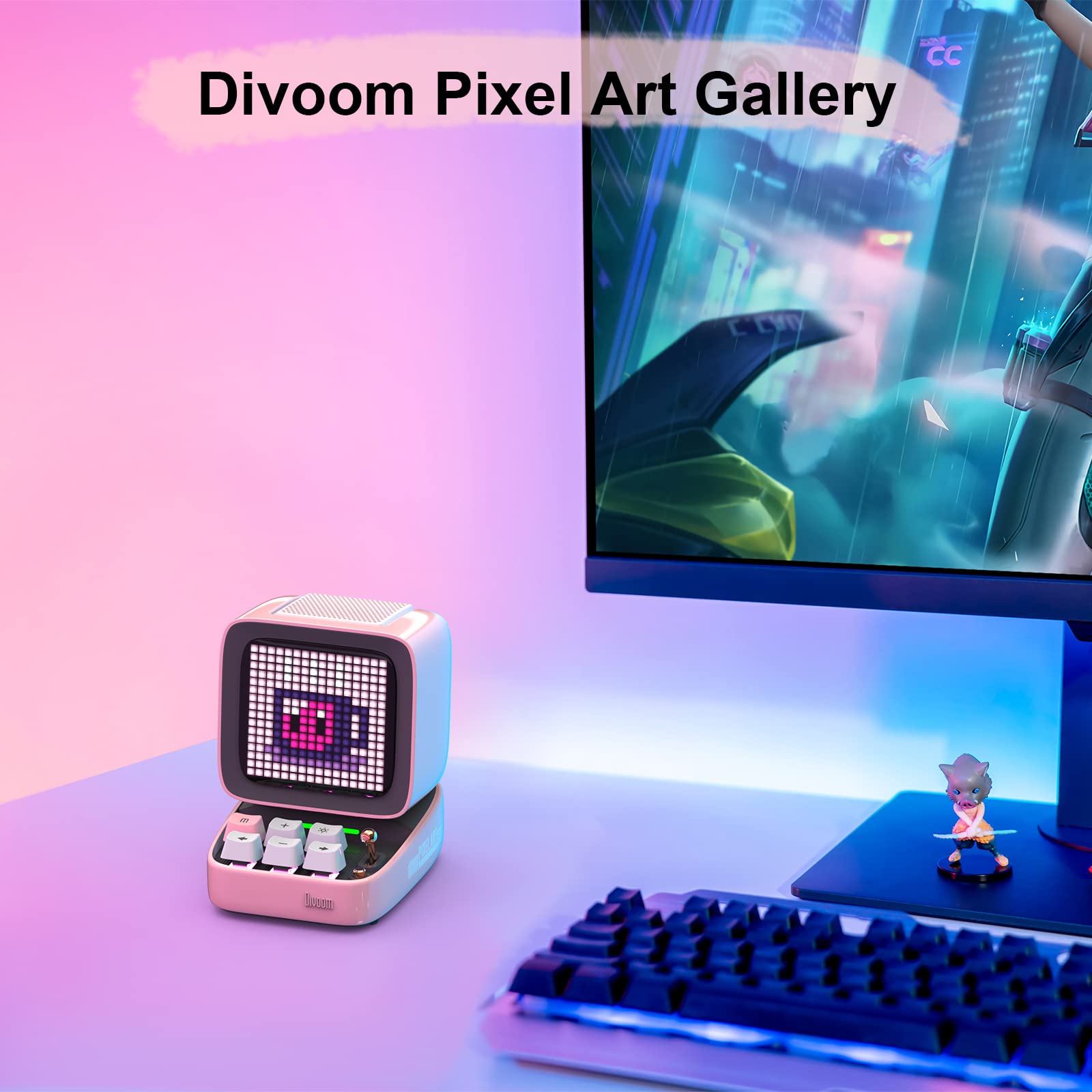 Divoom Ditoo Retro Pixel Art Game Bluetooth Speaker with 16X16 LED App Controlled Front Screen (): Pink