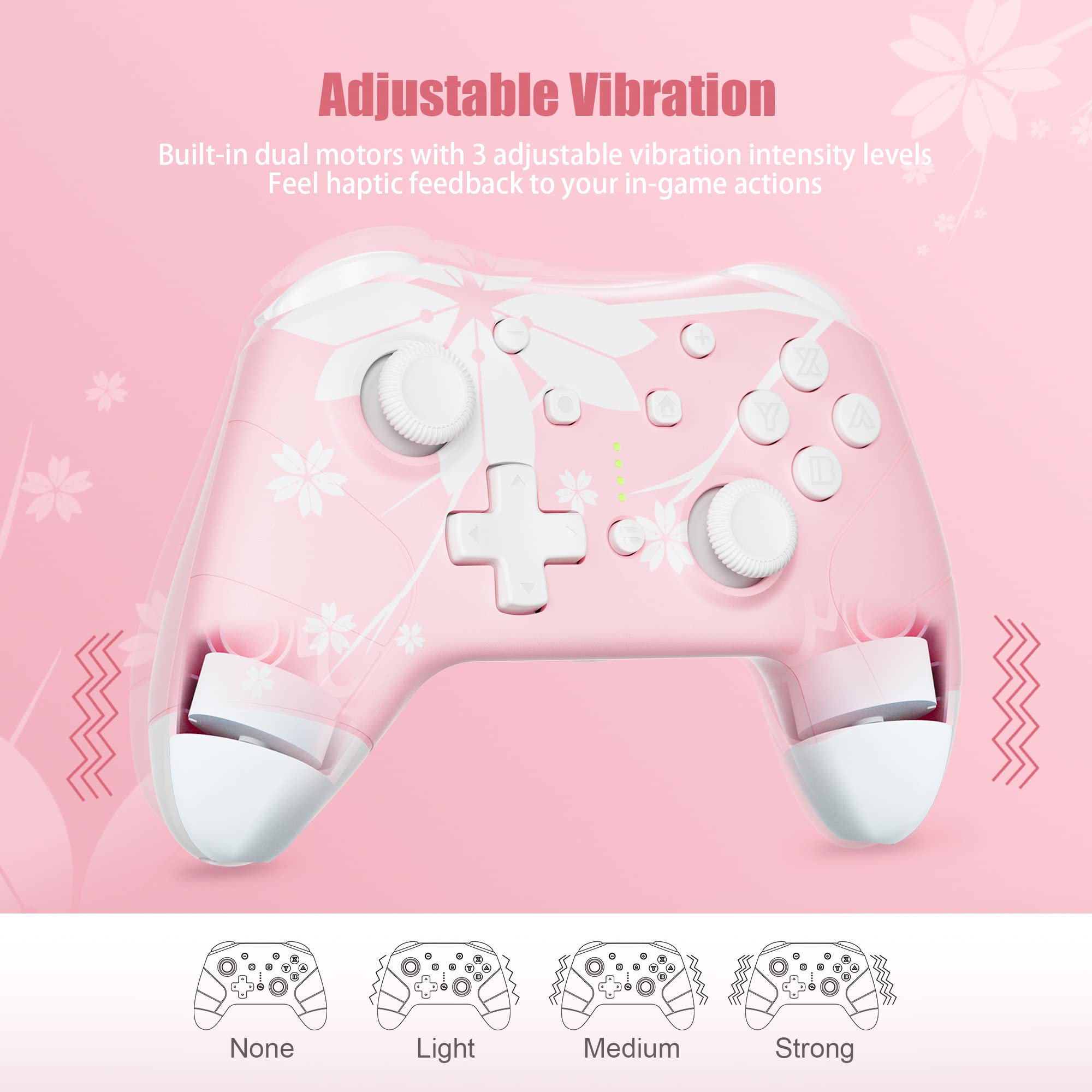 Mytrix Wireless Pro Controllers for Nintendo Switch, Windows PC iOS Android Steam/Steam Deck,  Bluetooth Controller with Programmable, Headphone Jack, Adjustable LED Light/Turbo/Vibration: Light Pink