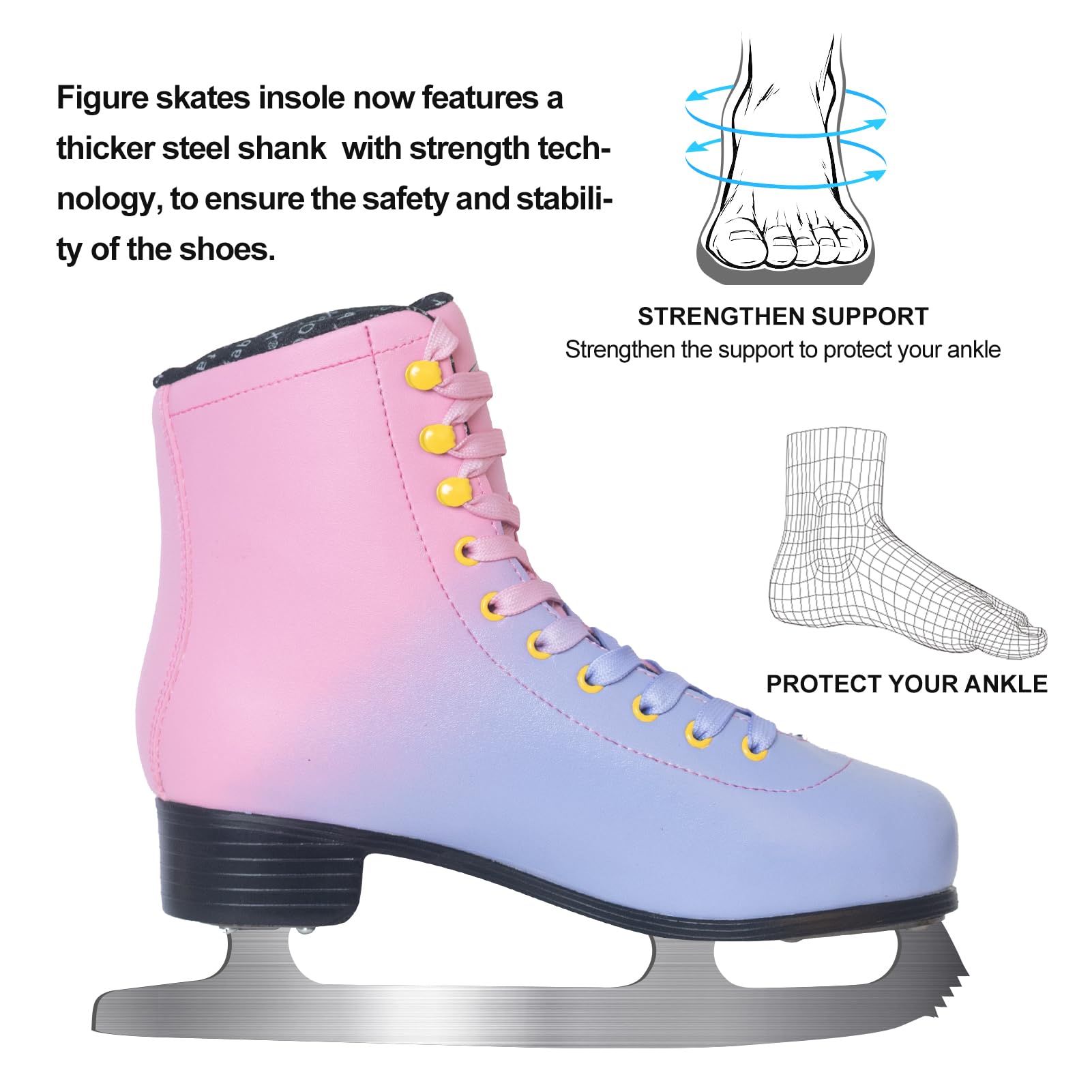 Nattork Figure Skates Excellence Stainless Steel Blades Ice Figure Skating with Enhanced Support Strength Performance and Ultimate Comfort for Youth and Adult