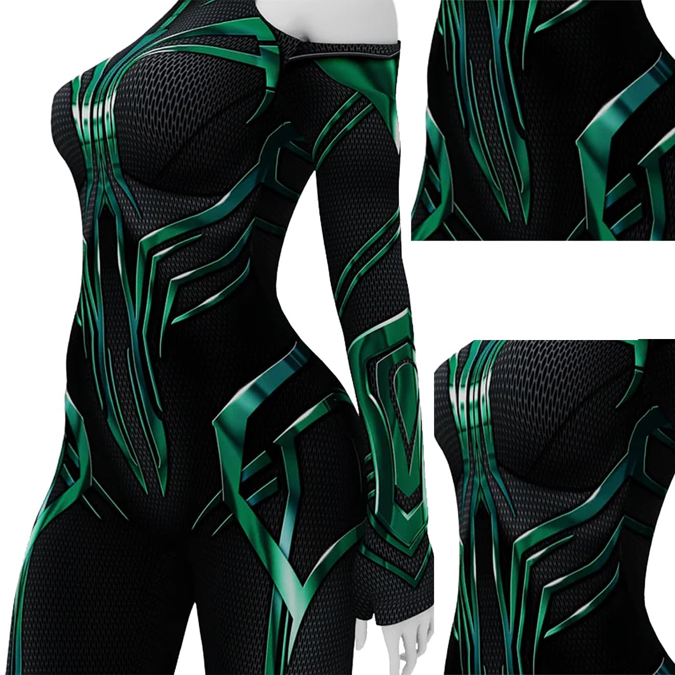 Yragemz Women Hela Cosplay Bodysuit Robe Green Goddess Hela Costume Jumpsuit Cape for Halloween: Green 1 Small